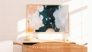Video of Arie, blue and orange large scale wall art print- abstract art by Parima Studio