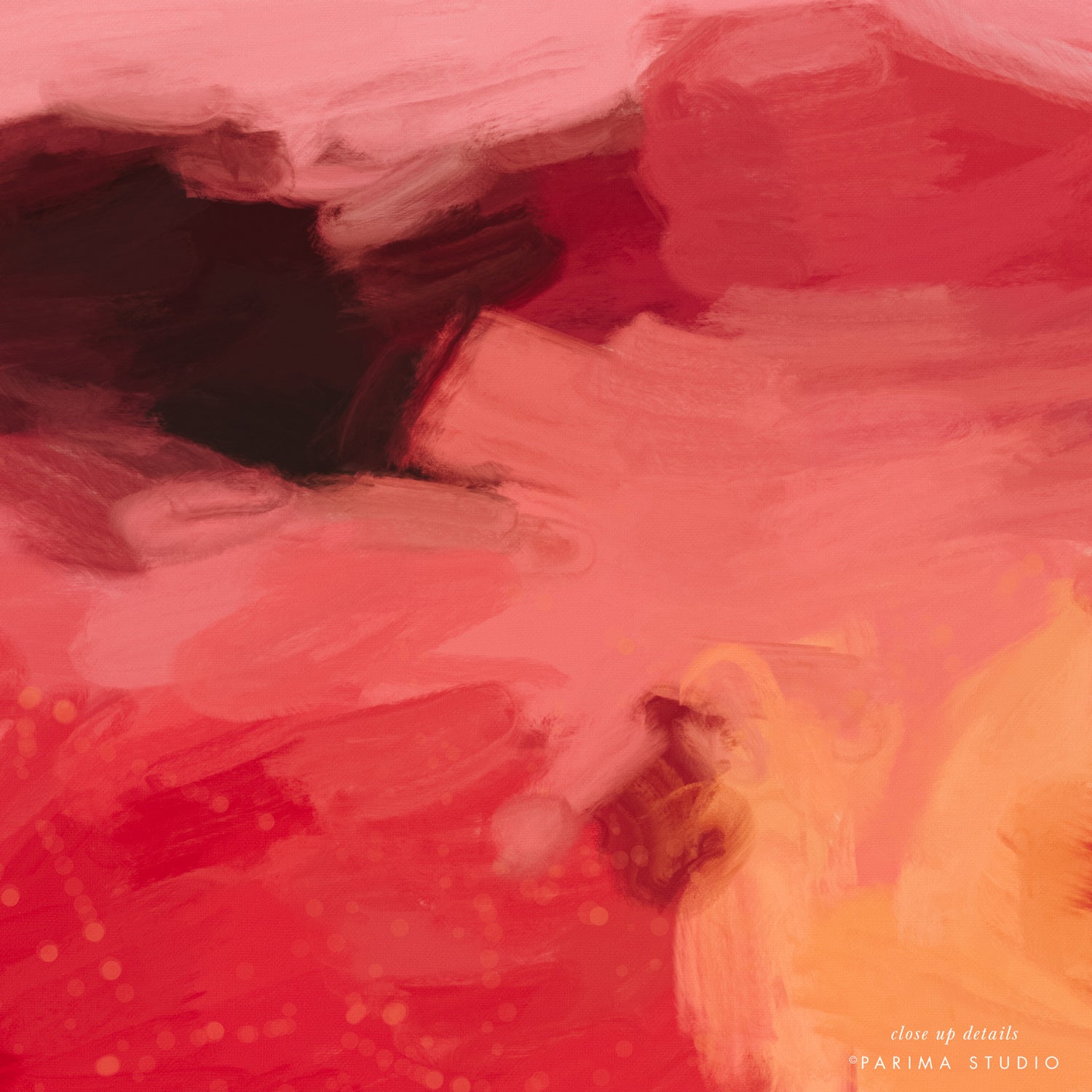 Close up of Apple, pink and red colorful abstract wall art print by Parima Studio