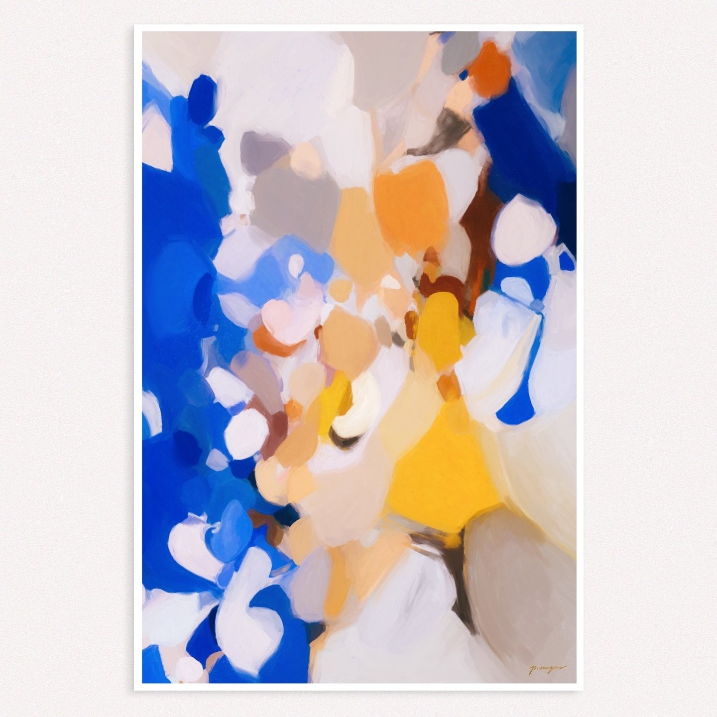 Bluebell, blue and yellow colorful abstract wall art print by Parima Studio