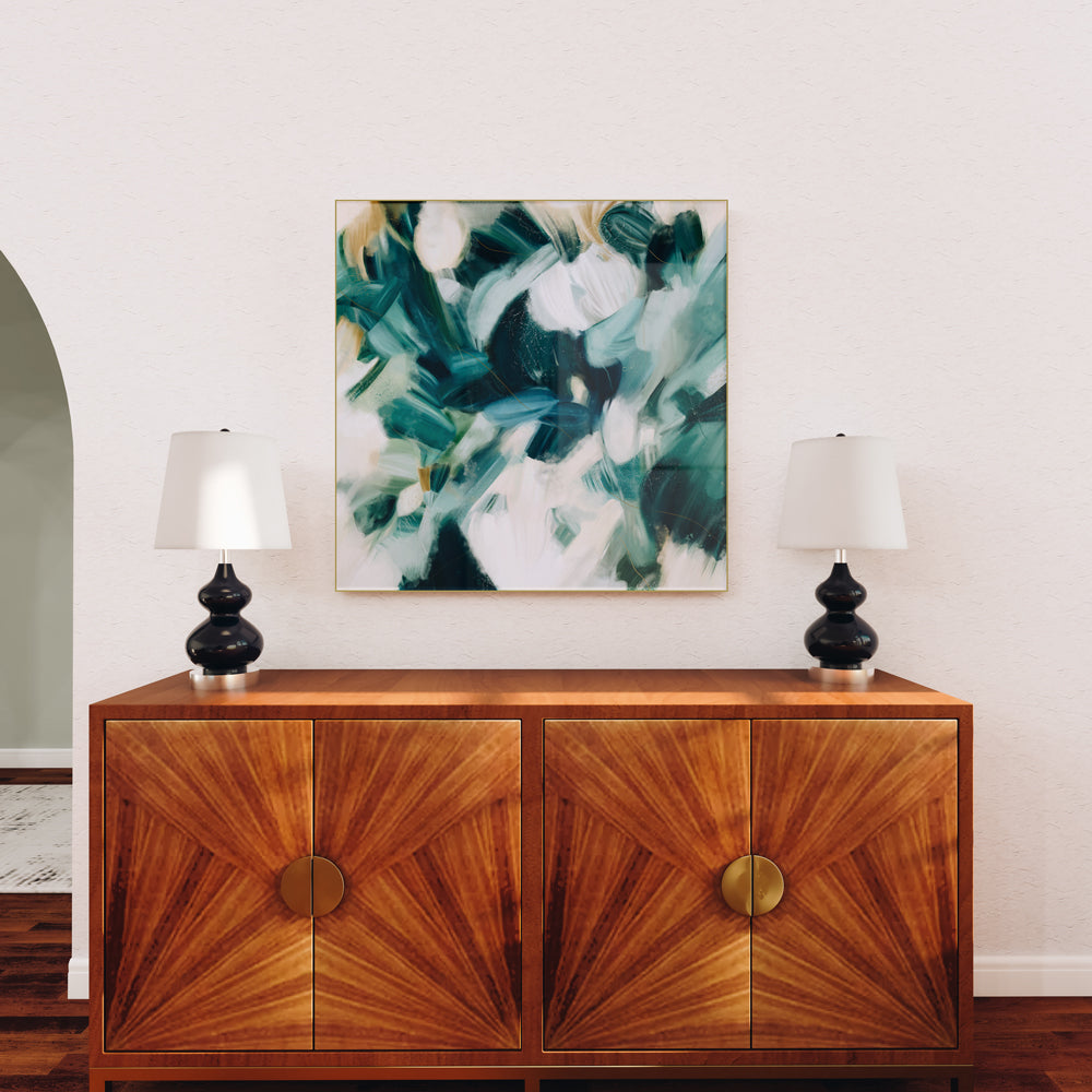 Capsian, large square navy blue abstract art by Parima Studio - Art over the console in living room or entryway