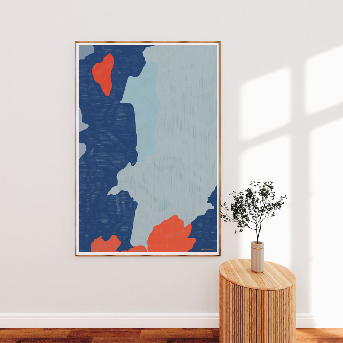 Color Field No.3, blue and red colorful abstract wall art print by Parima Studio. Oversize art for large wall space in dining room