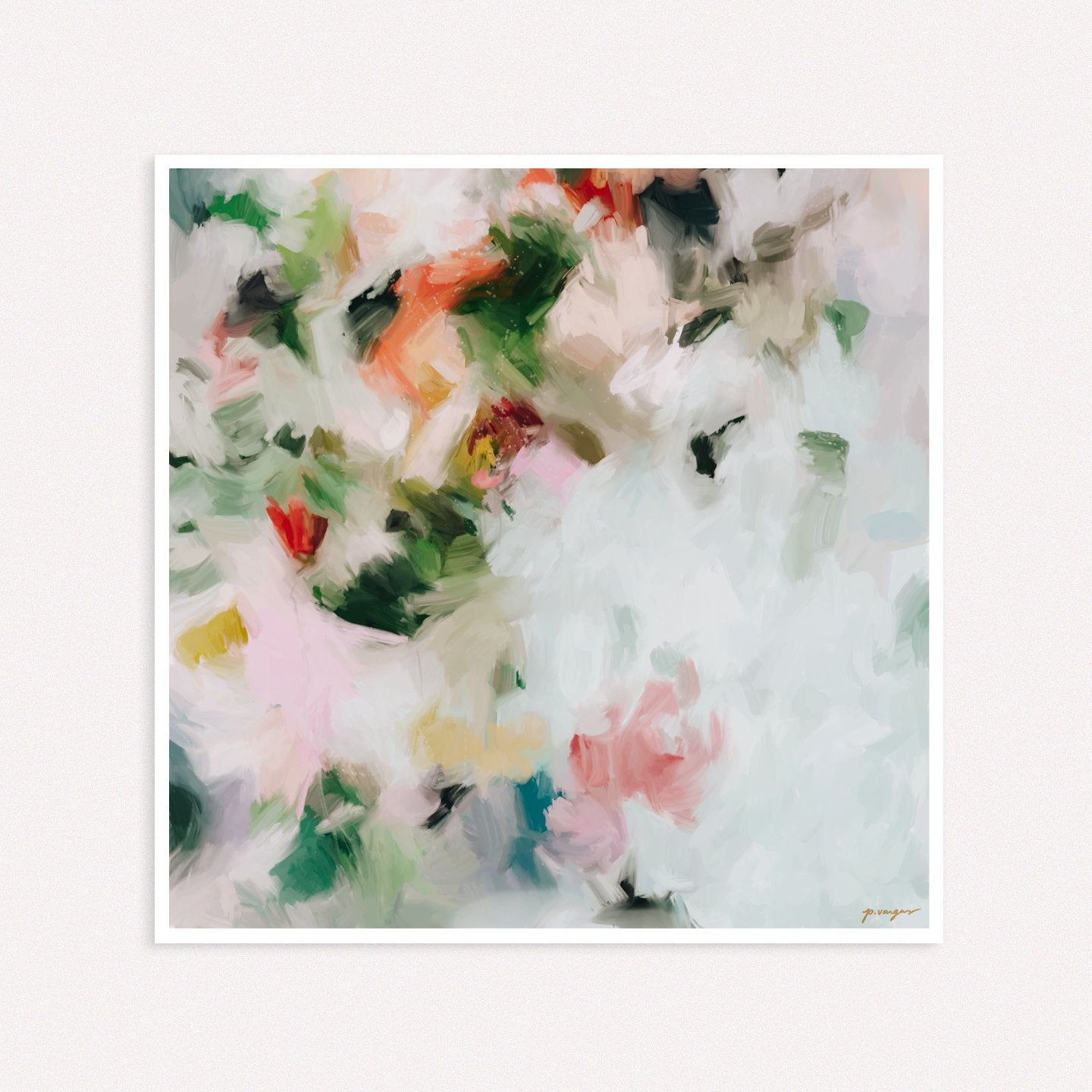 Diem, green and pink colorful abstract wall art print by Parima Studio