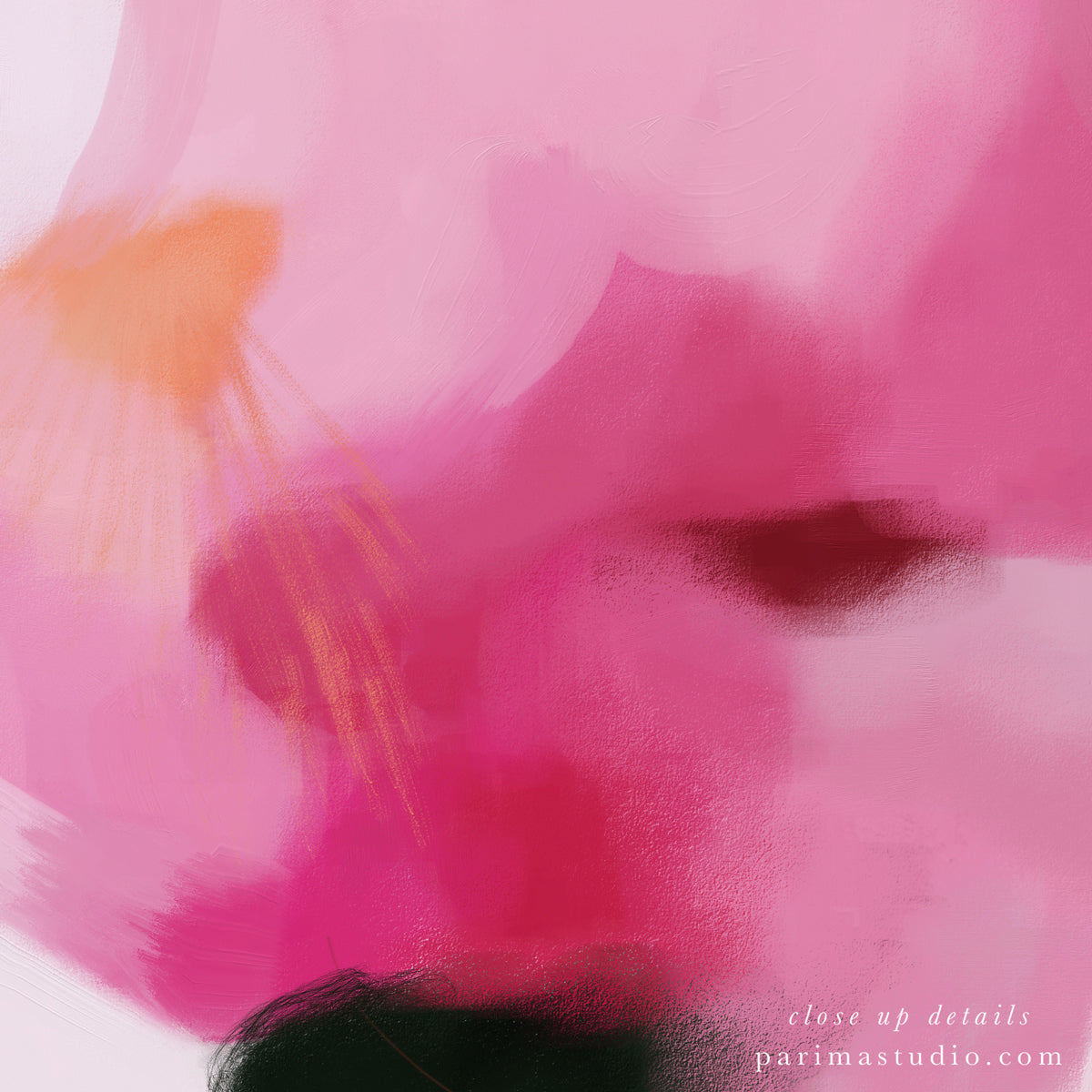 Close up of Elle, pink and green colorful abstract wall art print by Parima Studio