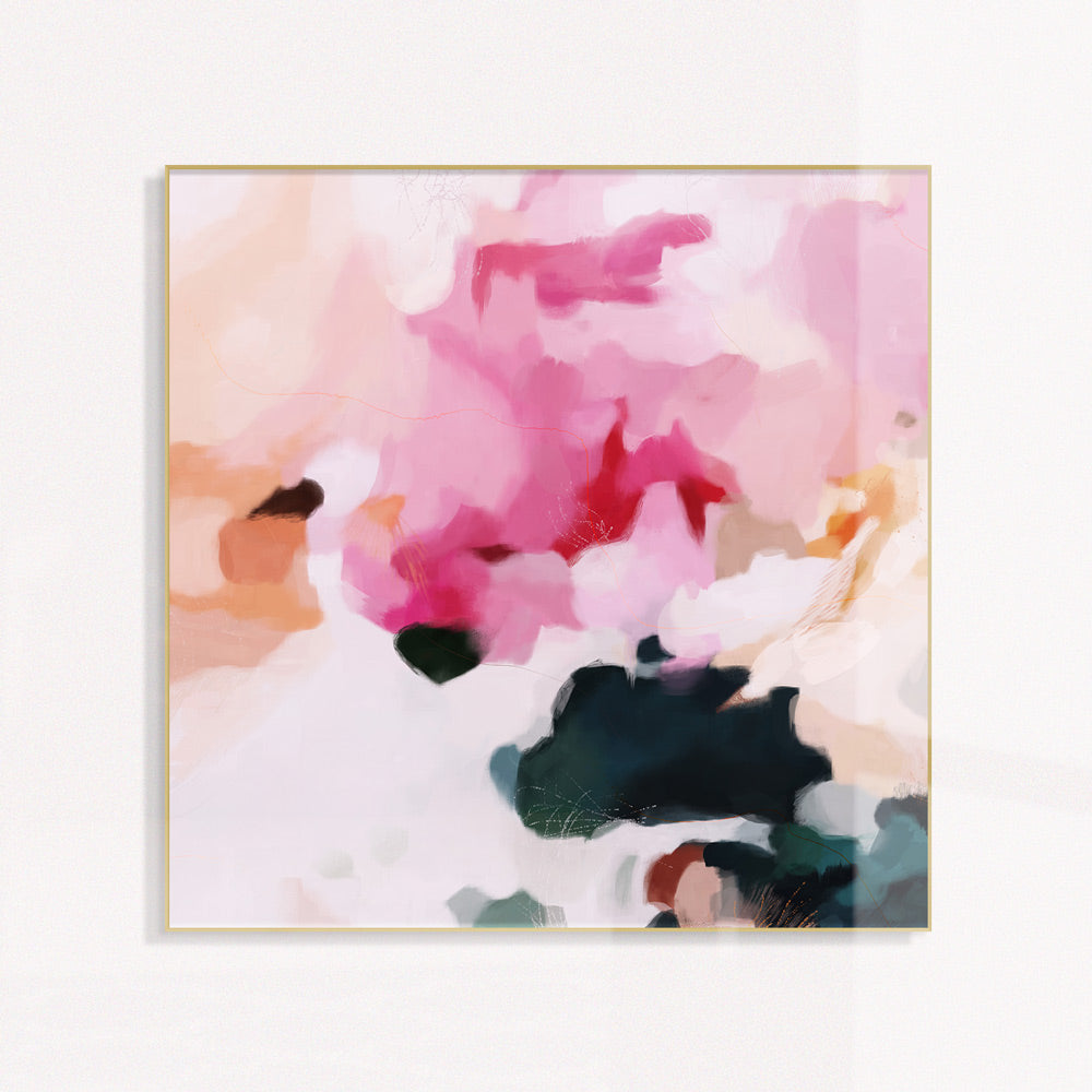 Elle - pink and green abstract art by Parima Studio