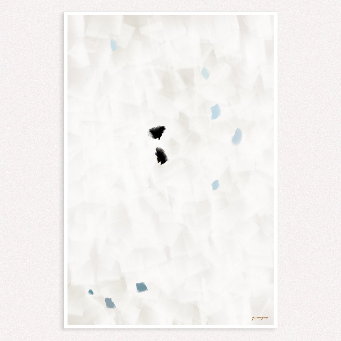 In Flight No.5, grey and blue colorful abstract wall art print by Parima Studio