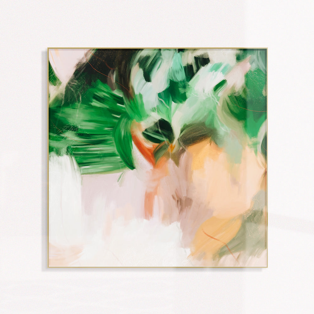 Iria, green square abstract wall art print by Parima Studio