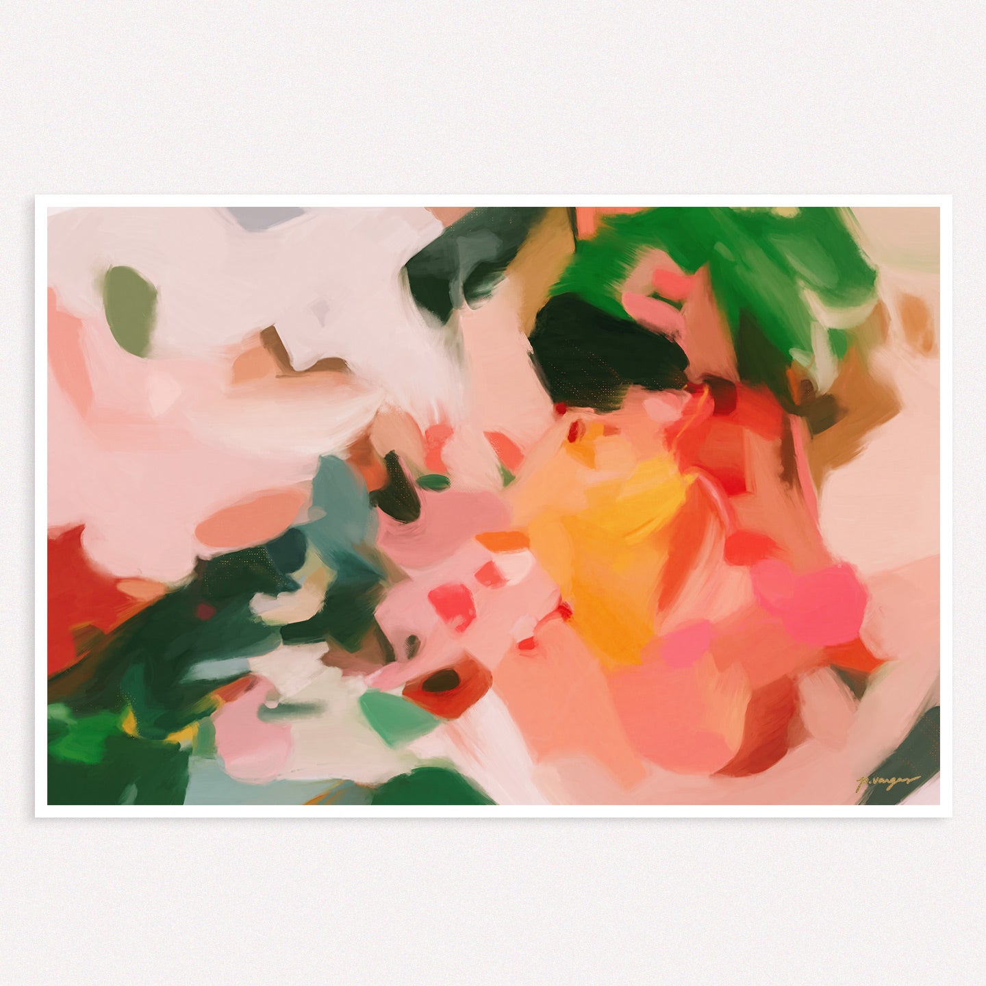 Isla, pink, yellow and green colorful abstract wall art print by Parima Studio