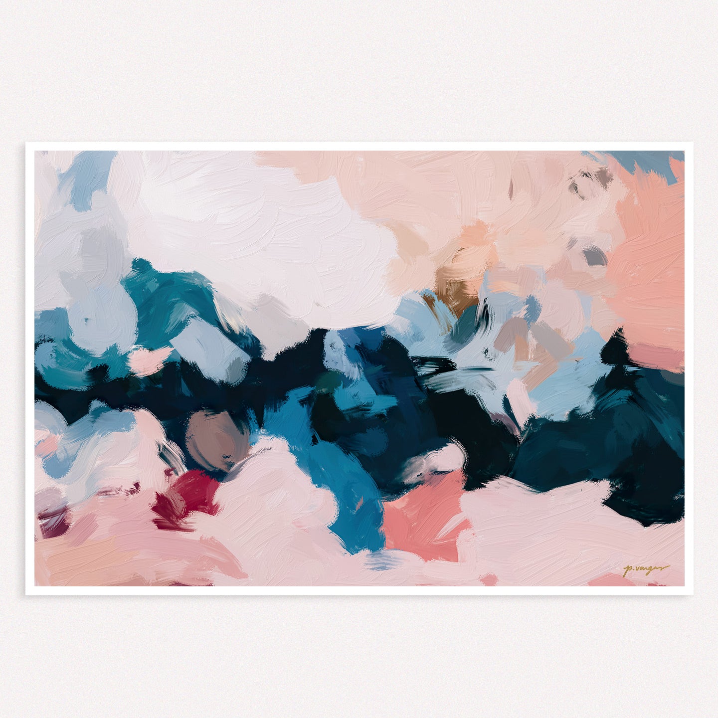 Lilium, print on paper - Pink and navy blue abstract wall art print by Parima Studio. Perfect for over the bed or nursery