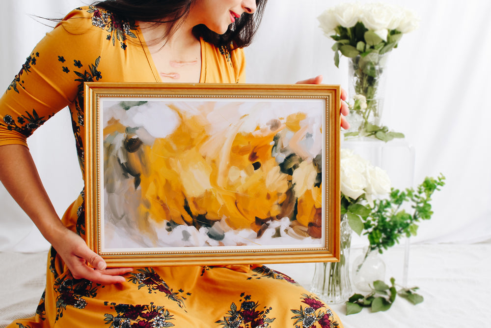 New Beginnings- yellow abstract art print - yellow and grey wall art - Parima Studio