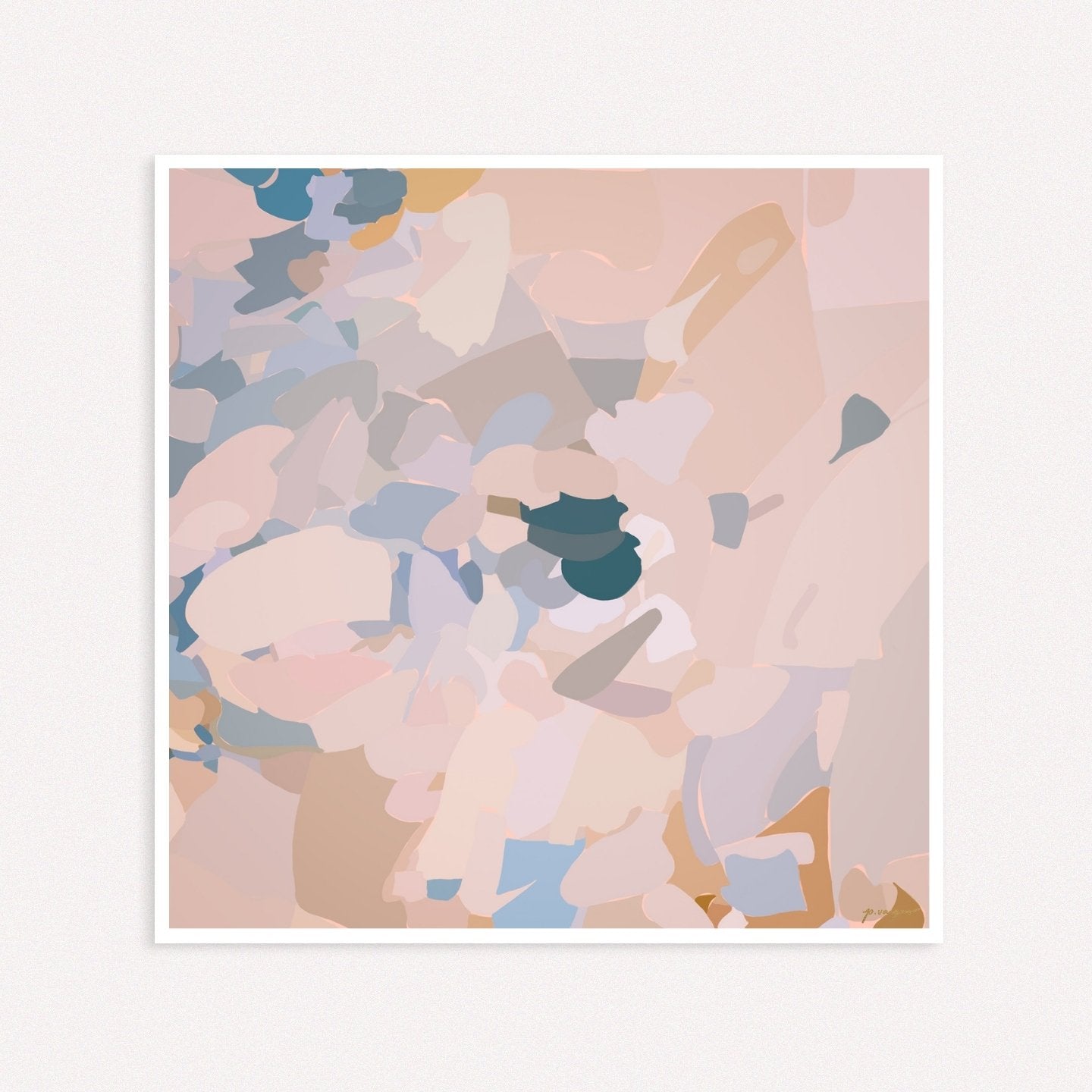 Pebbly Beach, pink and blue colorful abstract wall art print by Parima Studio