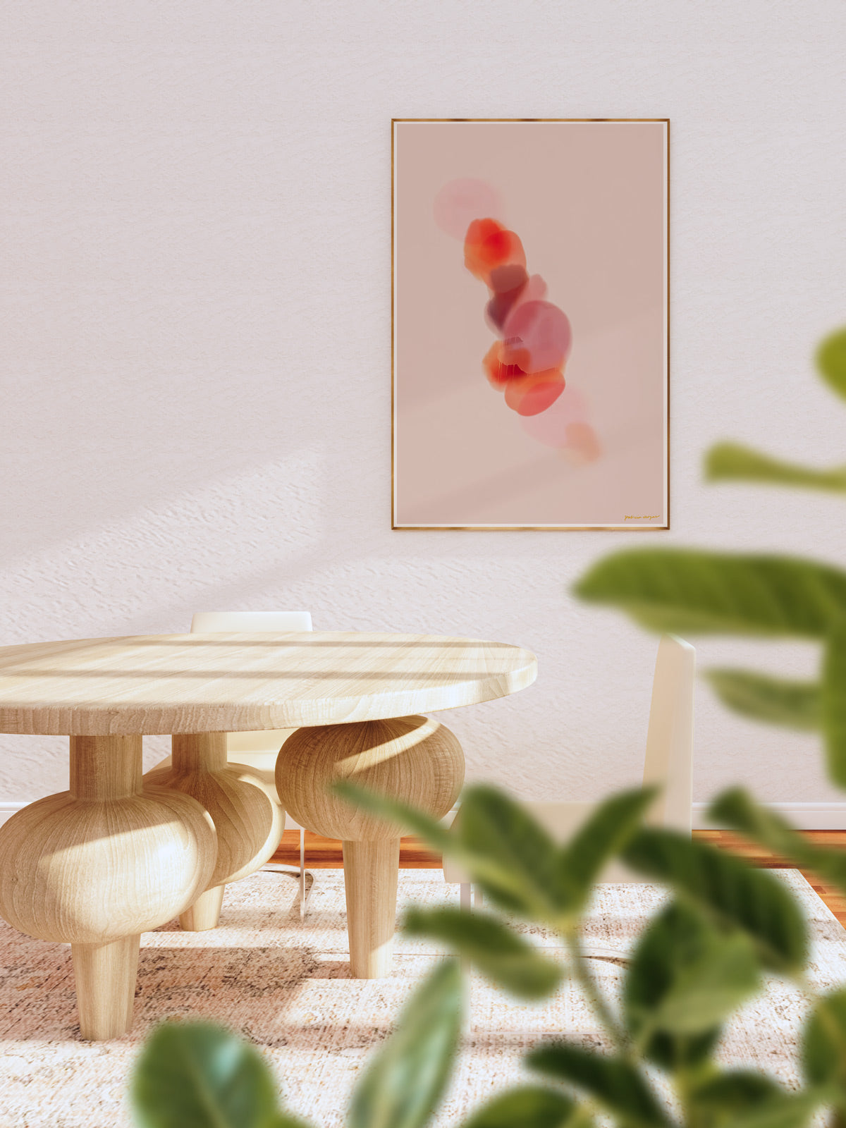 Prismatic No.1, pink and orange colorful abstract wall art print by Parima Studio. Vertical art for dining room