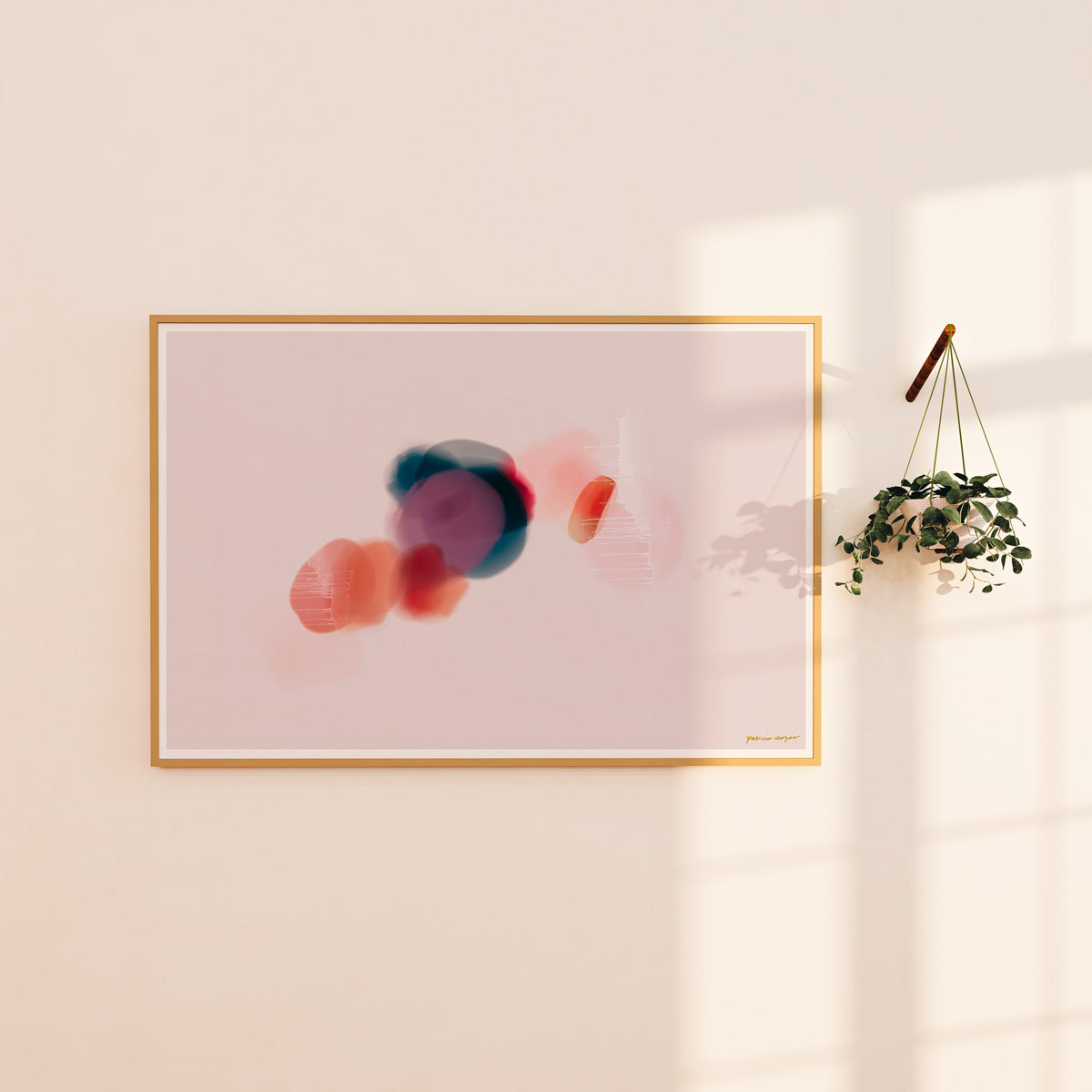 Prismatic No.2, horizontal, blue and orange colorful abstract wall art print by Parima Studio. Oversize art for over sofa in living room