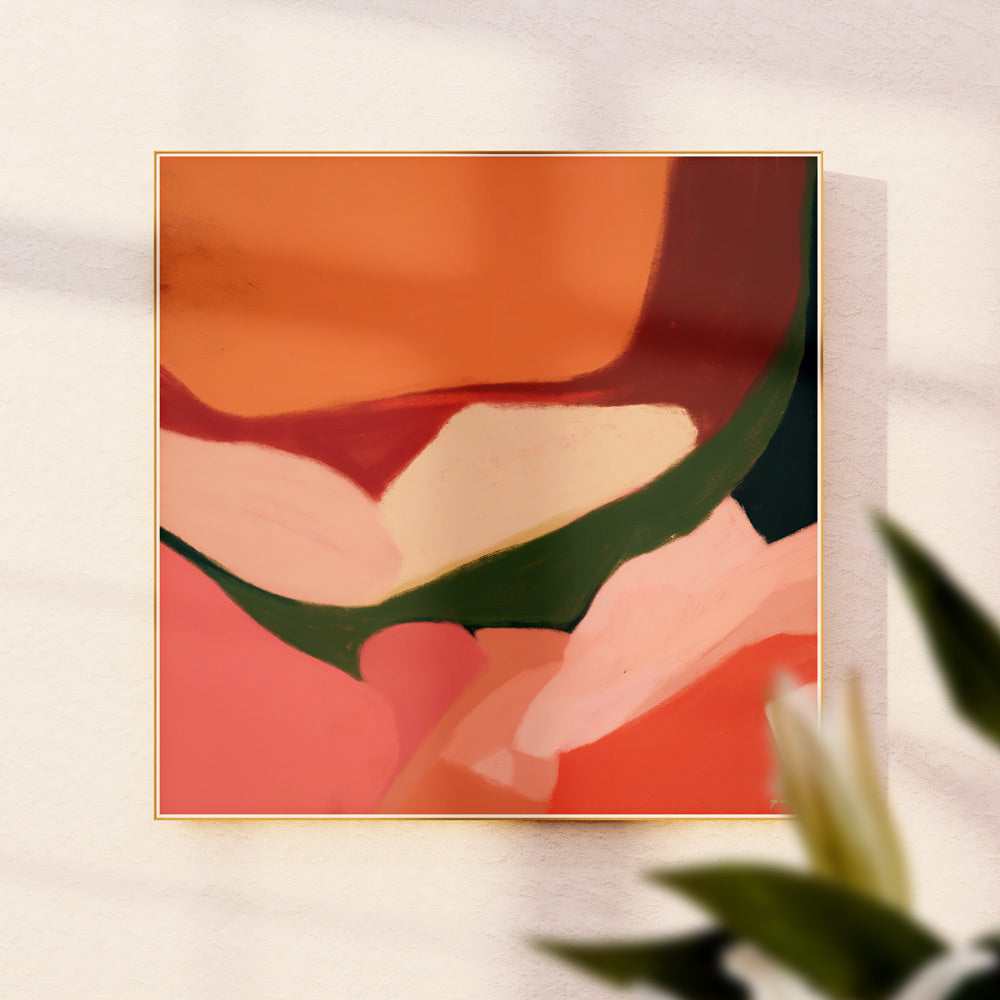 Redding, red and pink colorful abstract wall art print by Parima Studio. Art for living room