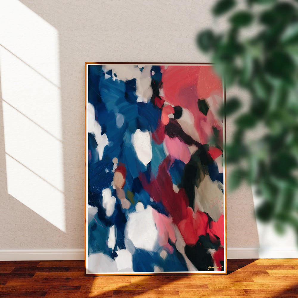 Saveon - navy blue and pink abstract art print - Parima Studio - living room decor