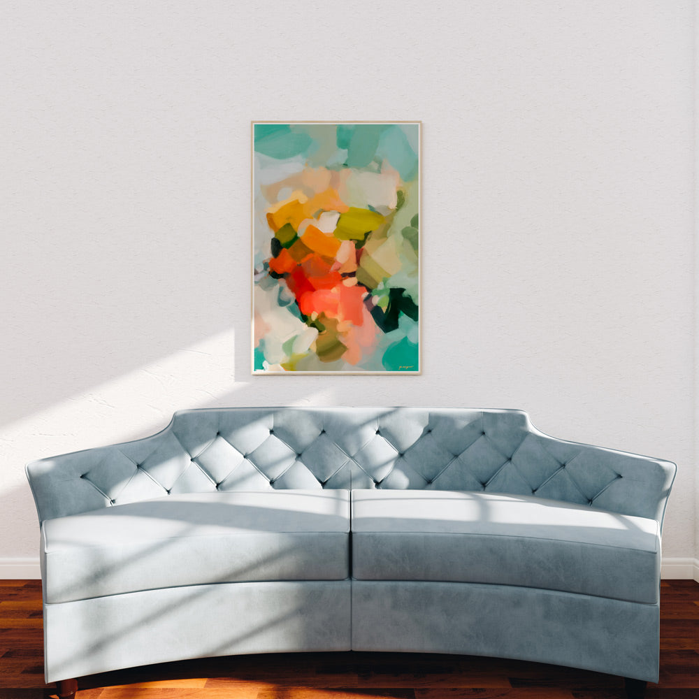 Summer of Peonies - bright multicolor wall art - abstract art print by Parima Studio Portrait vertical Art for over couch