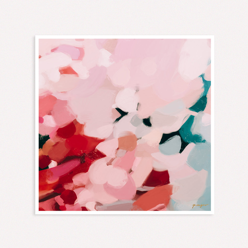 Tulip- large square pink and teal abstract art print by Parima Studio - Pink and turquoise wall art