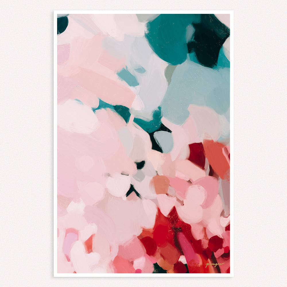 Tulip- large vertical portrait pink and teal abstract art print by Parima Studio - Pink and turquoise wall art