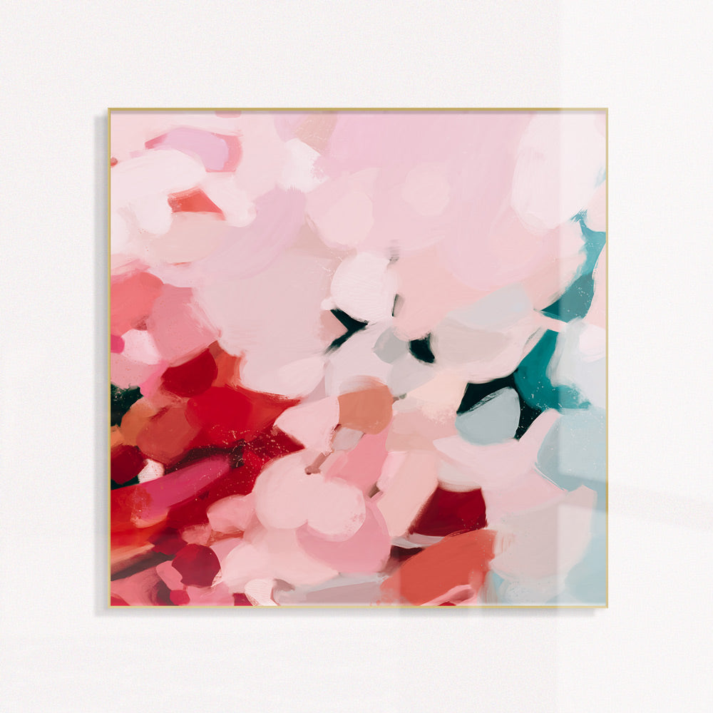 Tulip, square abstract art - pink and teal wall art by Parima Studio