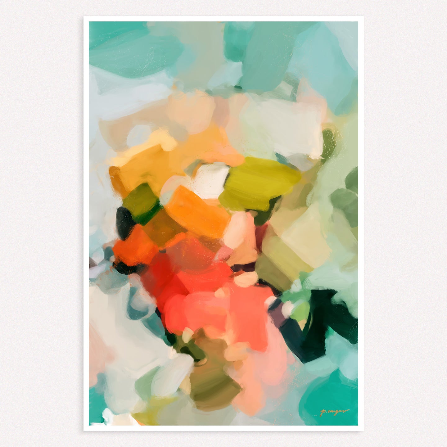 Summer of Peonies - bright multicolor wall art - vertical portrait abstract art print by Parima Studio