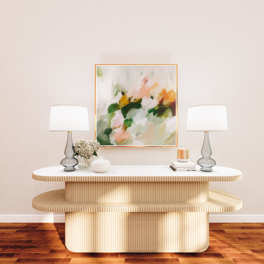 Virdis, green and orange colorful abstract wall art print by Parima Studio. Abstract art wall decor living room