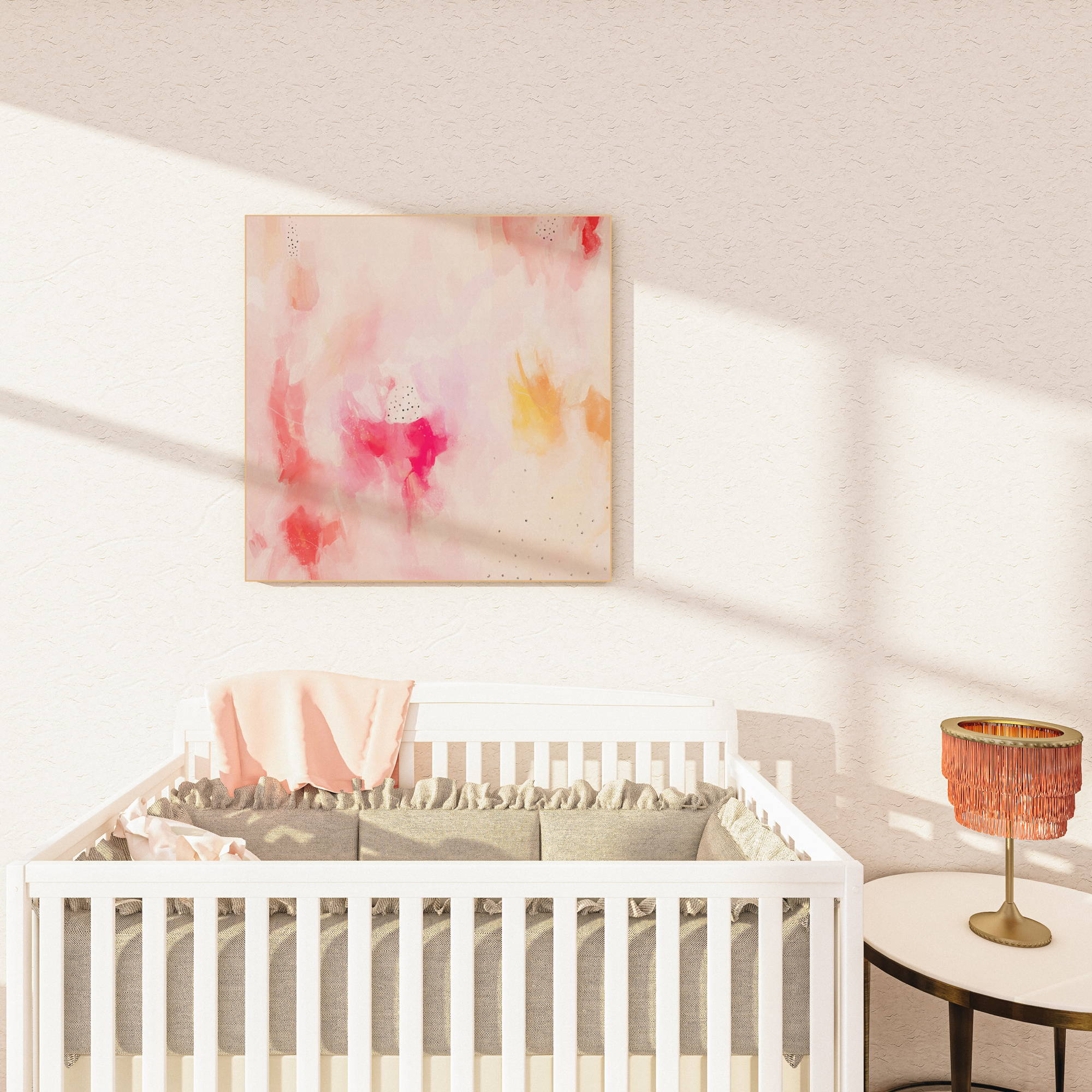 Pink square abstract art in nursery
