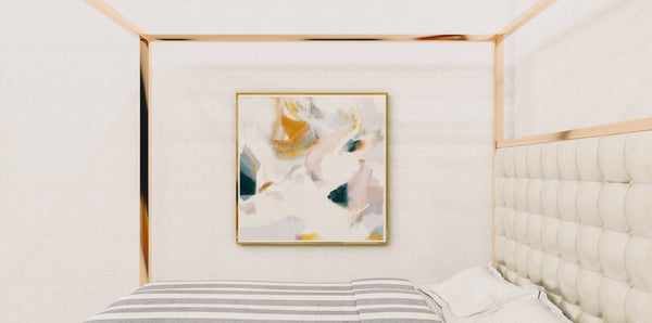 Calming artwork for a master bedroom with a four poster bed