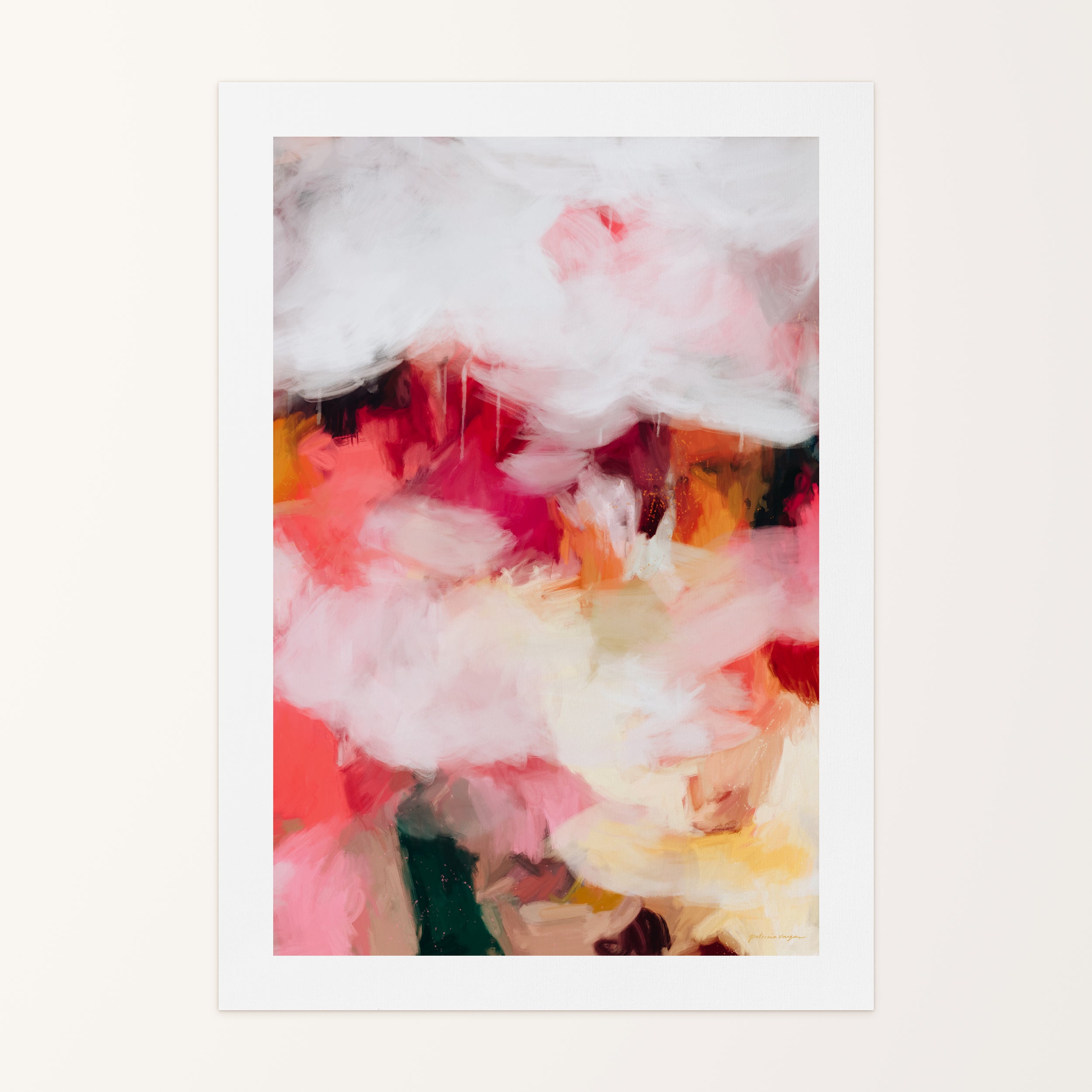 Aviana II, pink and yellow colorful abstract canvas wall art print by Parima Studio