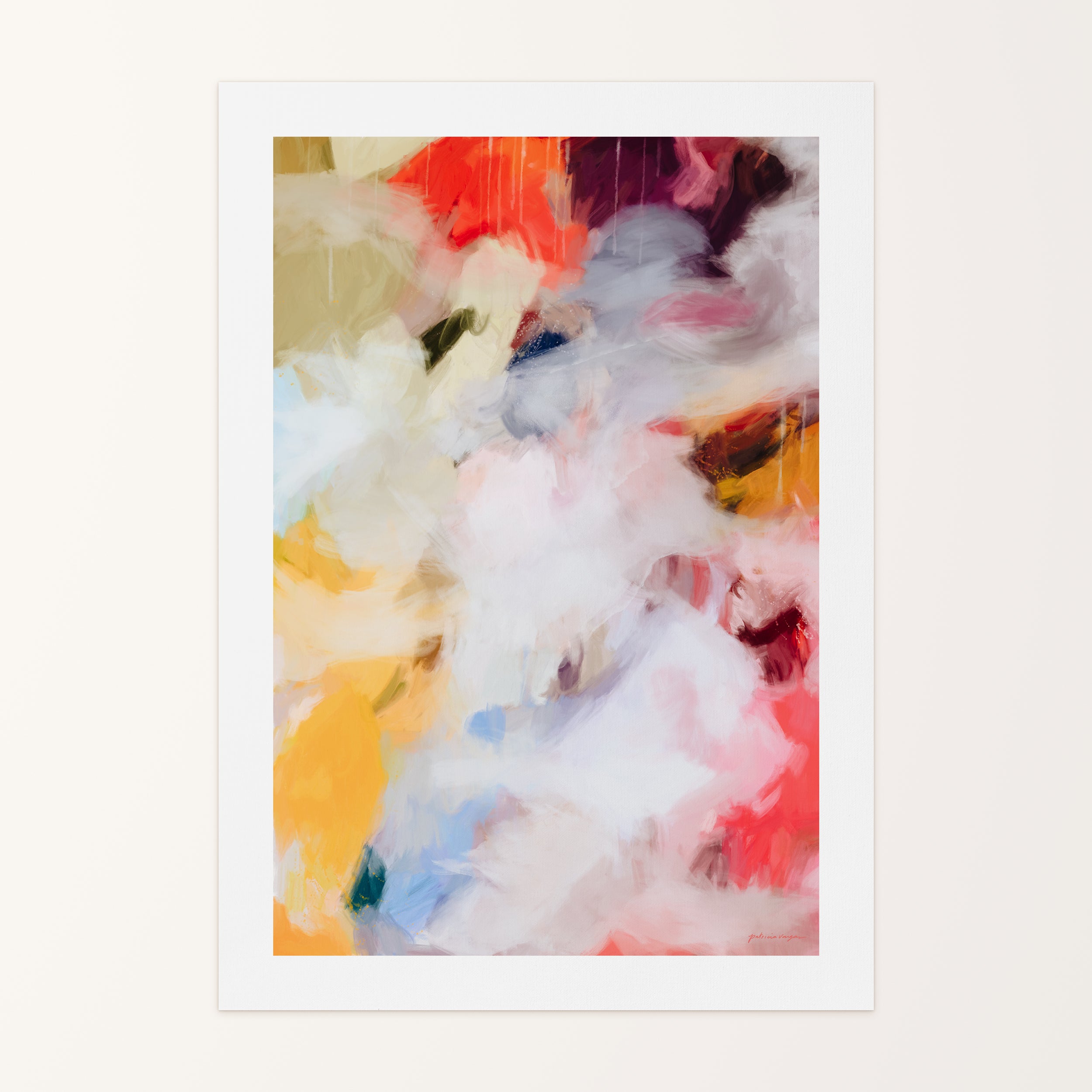 Aviana I, pink and yellow colorful abstract canvas wall art print by Parima Studio