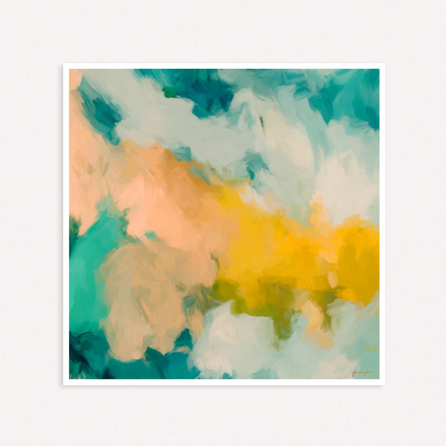 Beach Day, blue and yellow colorful abstract wall art print by Parima Studio