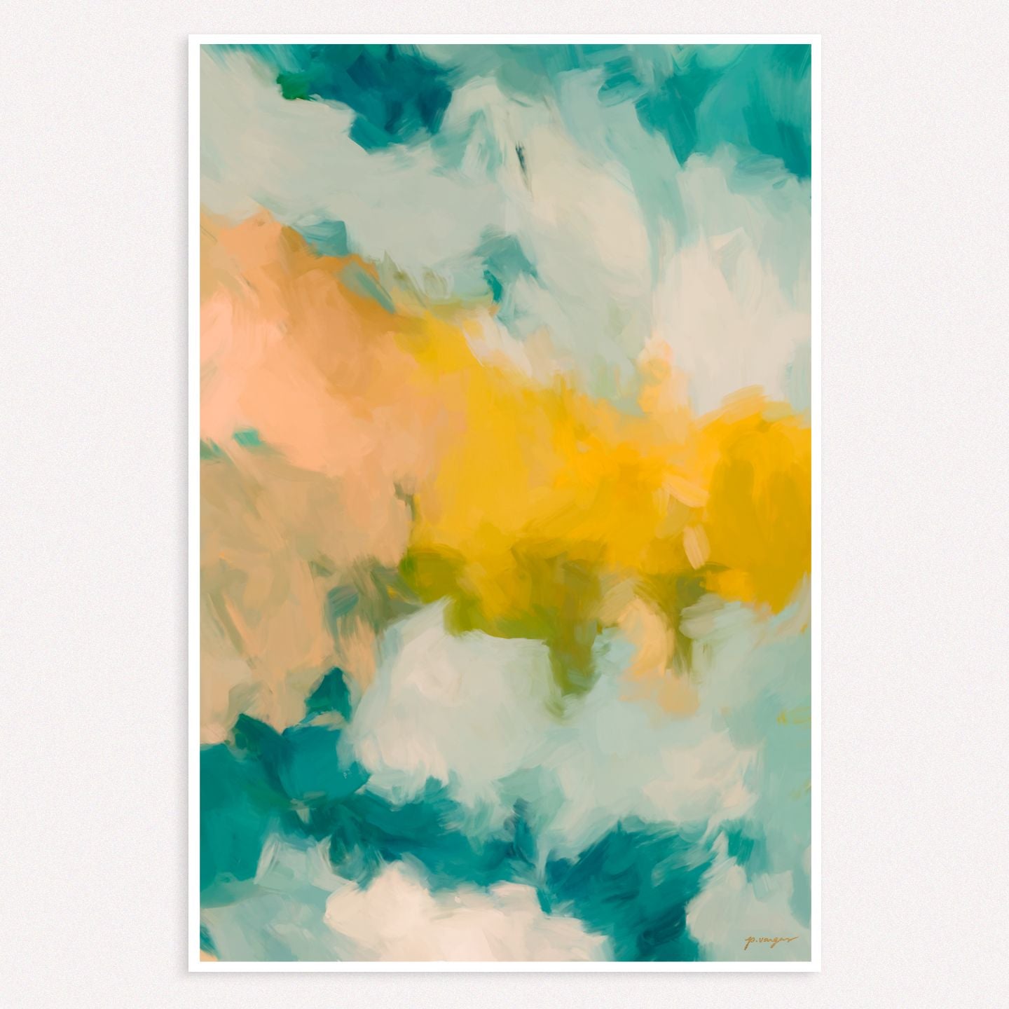 Beach Day, blue and yellow colorful abstract wall art print by Parima Studio