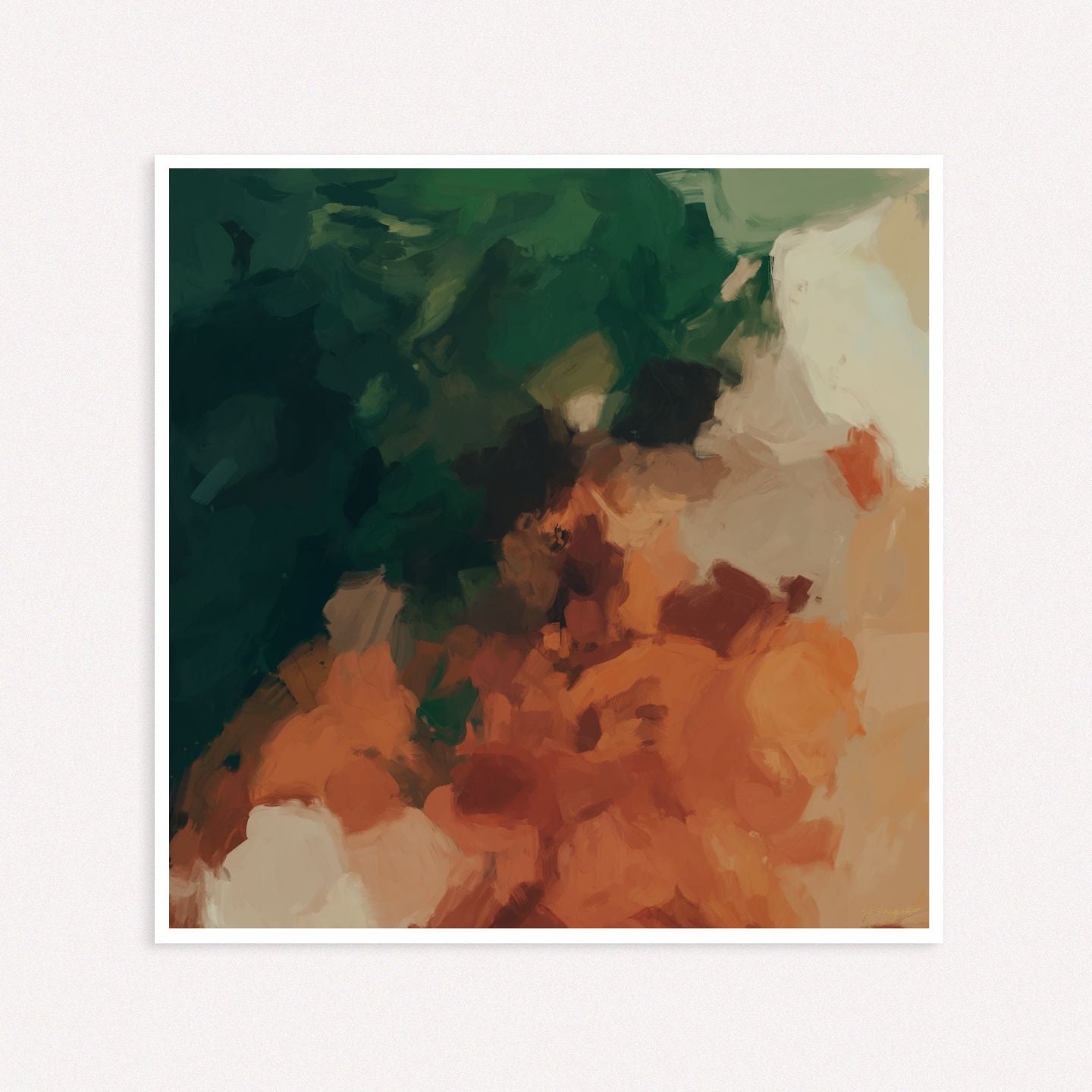 Cedar, green and orange colorful abstract wall art print by Parima Studio