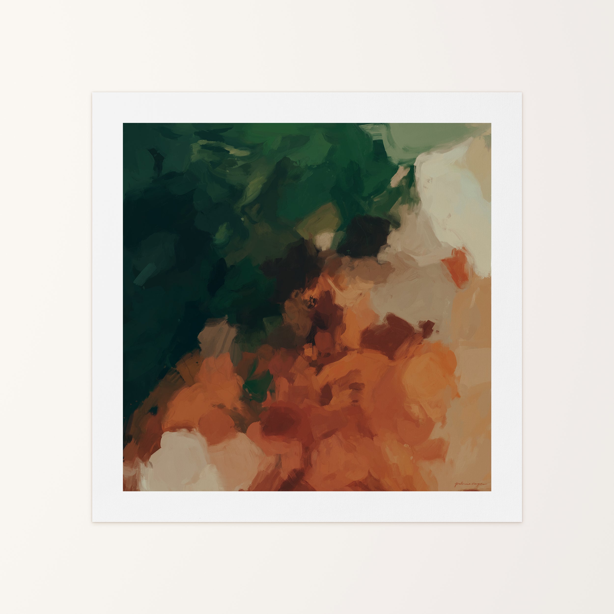 Cedar, green and orange  colorful abstract canvas wall art print by Parima Studio