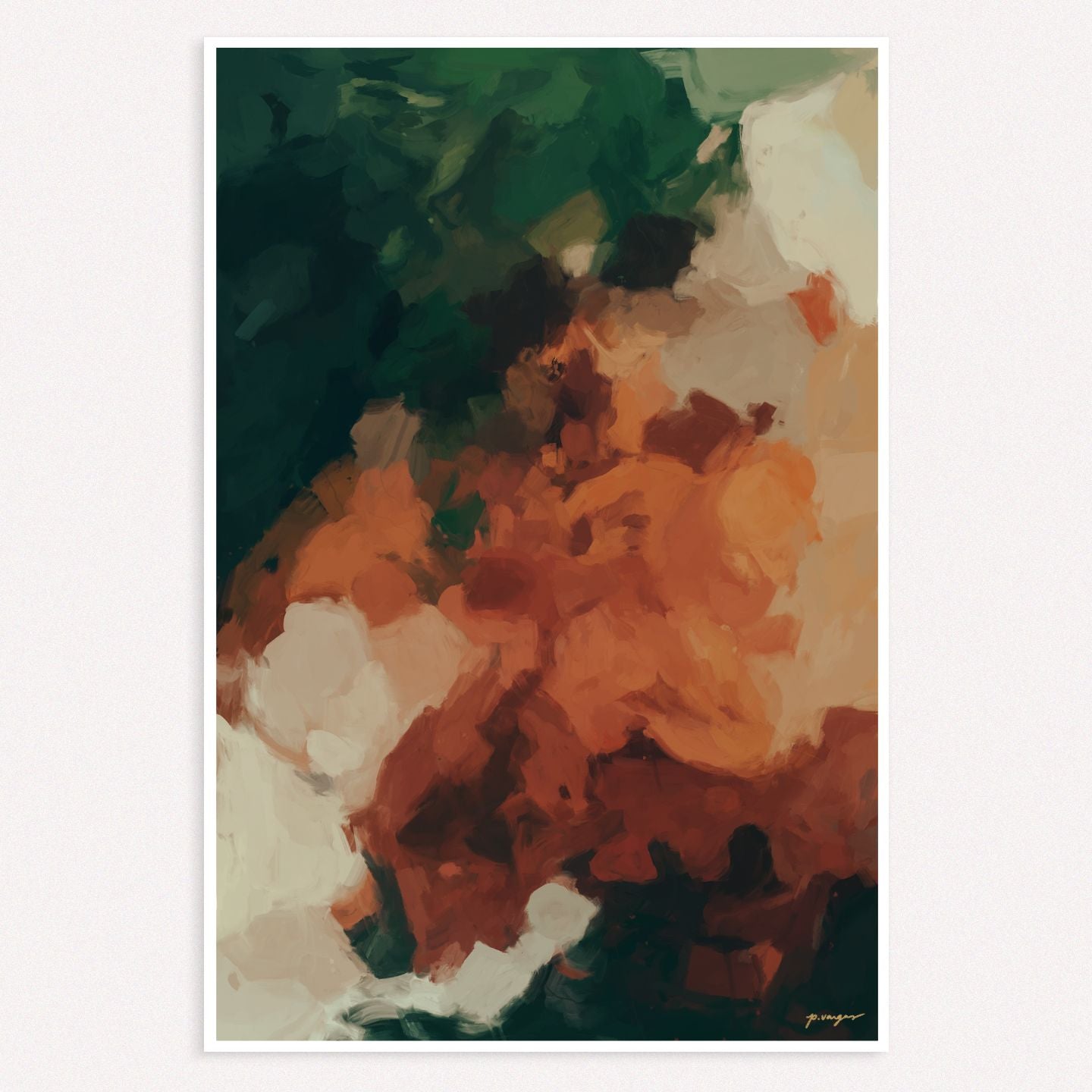 Cedar, green and brown colorful abstract wall art print by Parima Studio