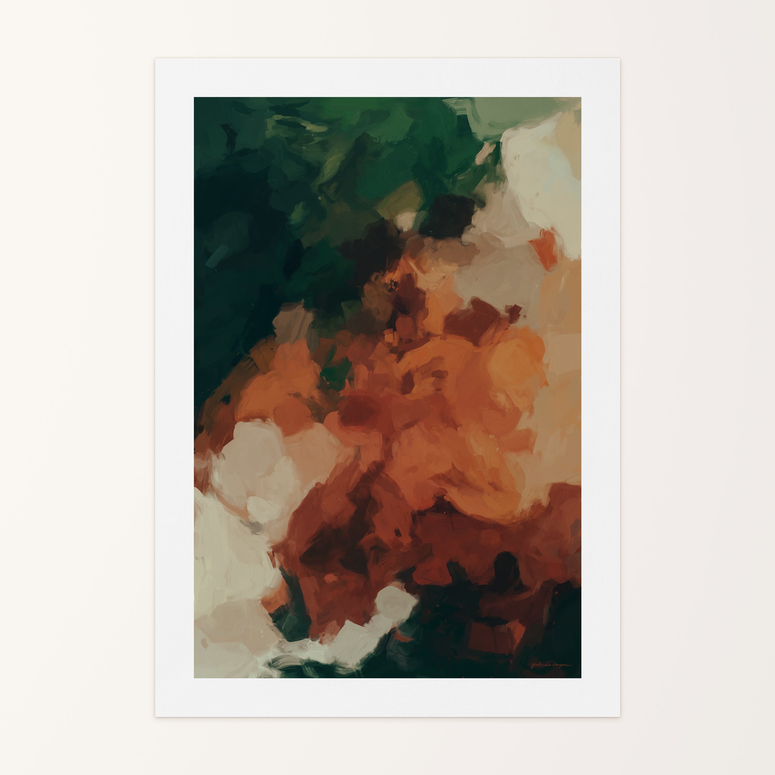 Cedar, green and brown colorful abstract canvas wall art print by Parima Studio