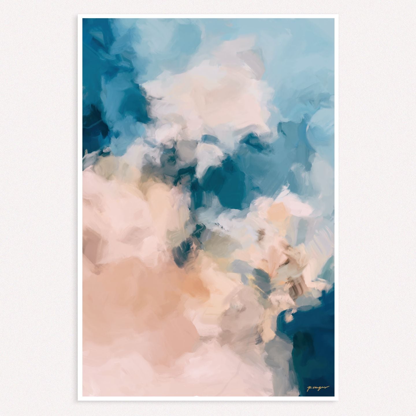 Coastal, blue and pink colorful abstract wall art print by Parima Studio