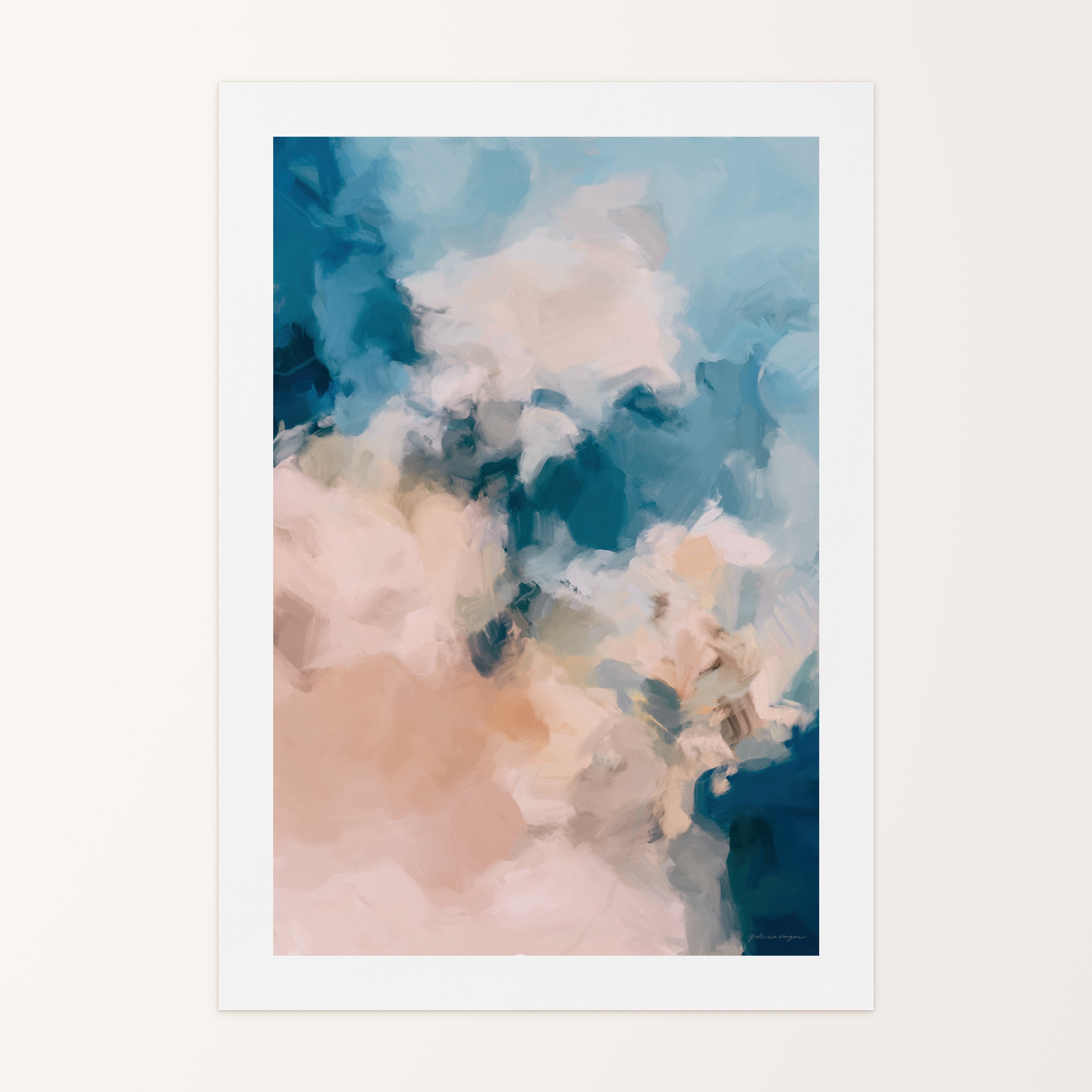 Coastal, blue and pink colorful abstract canvas wall art print by Parima Studio