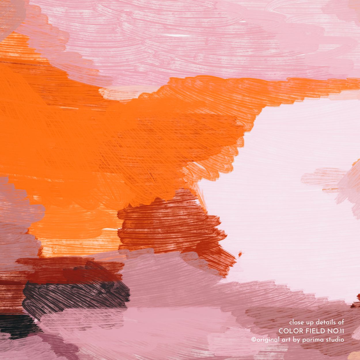 Close up of Color Field No.11, pink and orange colorful abstract wall art print by Parima Studio