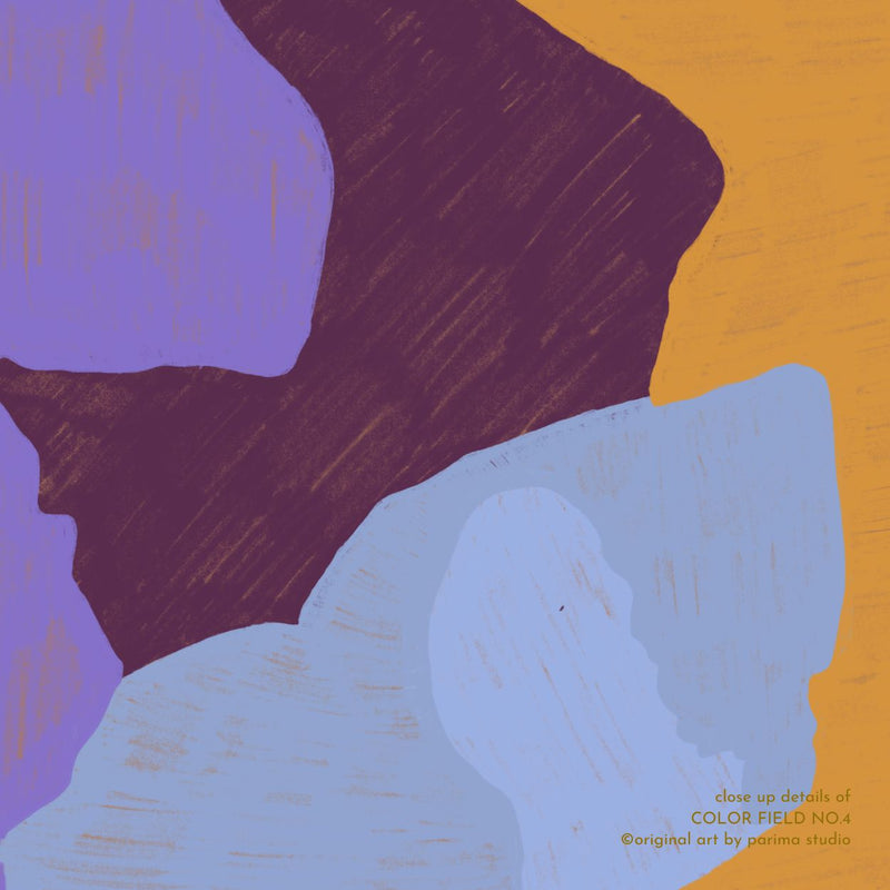 Close up of Color Field No.4, purple, blue and yellow colorful abstract wall art print by Parima Studio