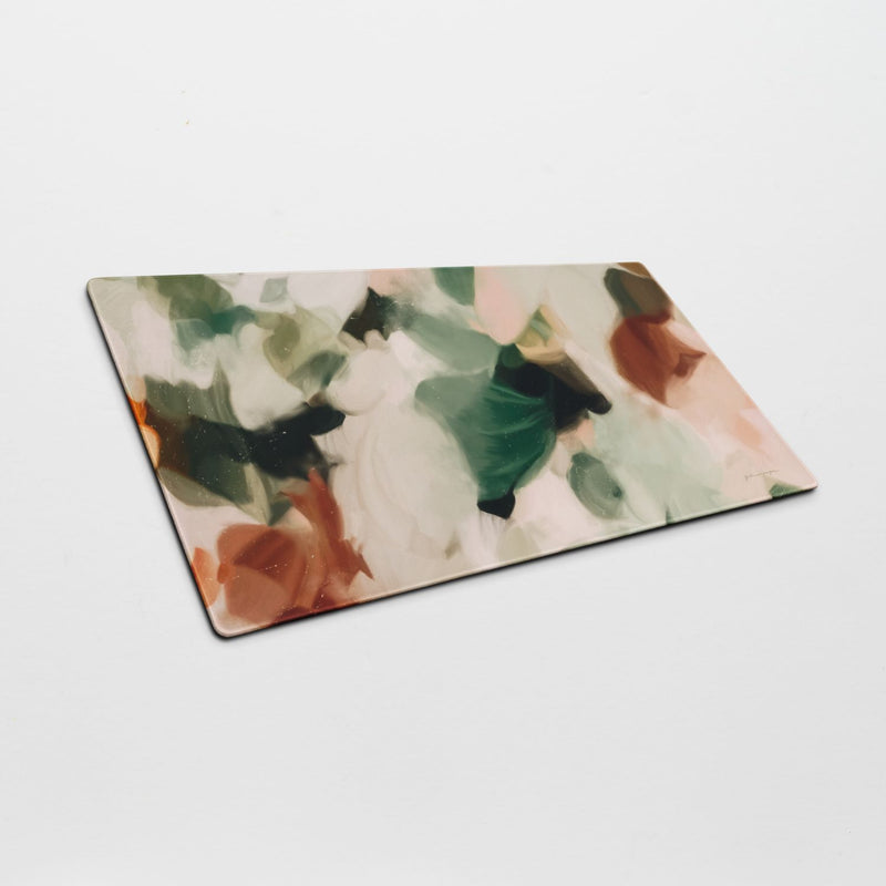 Dionne, colorful desk mat for styling your office desk. Featuring artwork by Parima Studio. Home office styling accessories, cubicle styling accessories.
