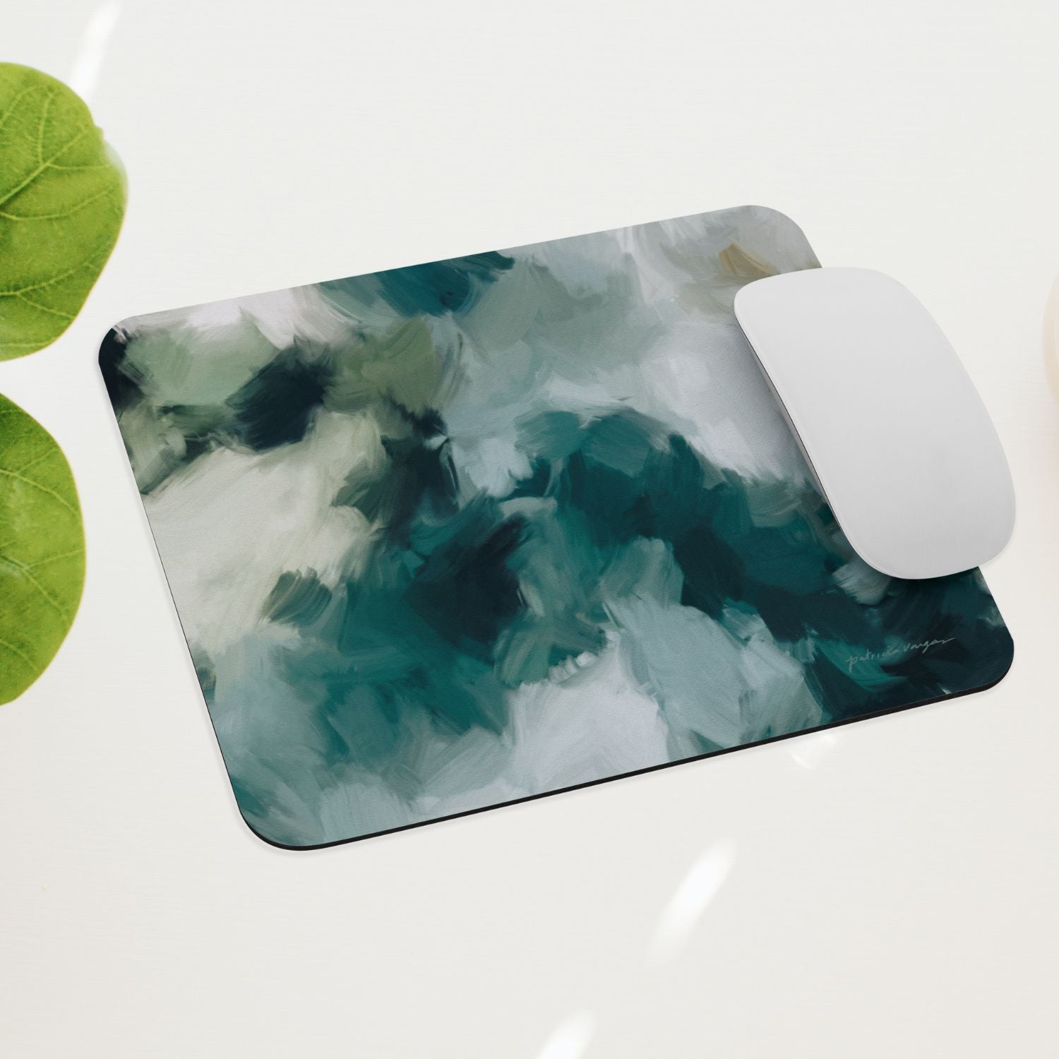Echo, emerald green mouse pad for styling your office desk. Featuring artwork by Parima Studio. Home office styling accessories, cubicle styling accessories.