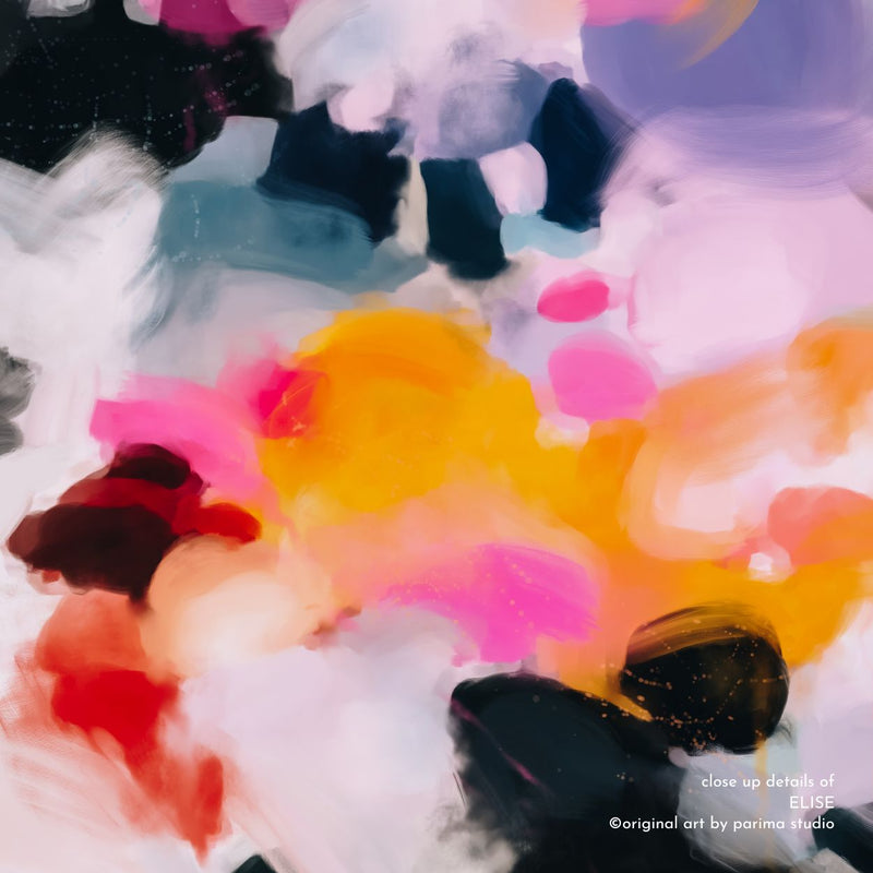 Close up of Elise- Extra Long Panoramic Abstract Art Print - Blue and Pink wall art - Parima Studio