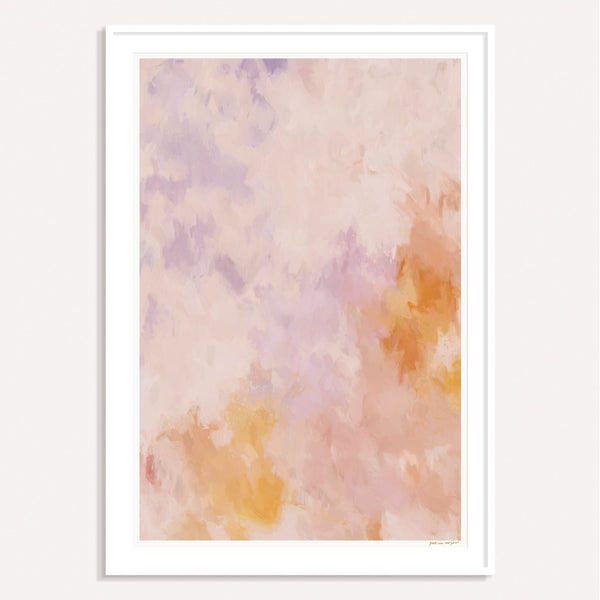 Elodie, purple and orange framed vertical colorful abstract wall art print by Parima Studio