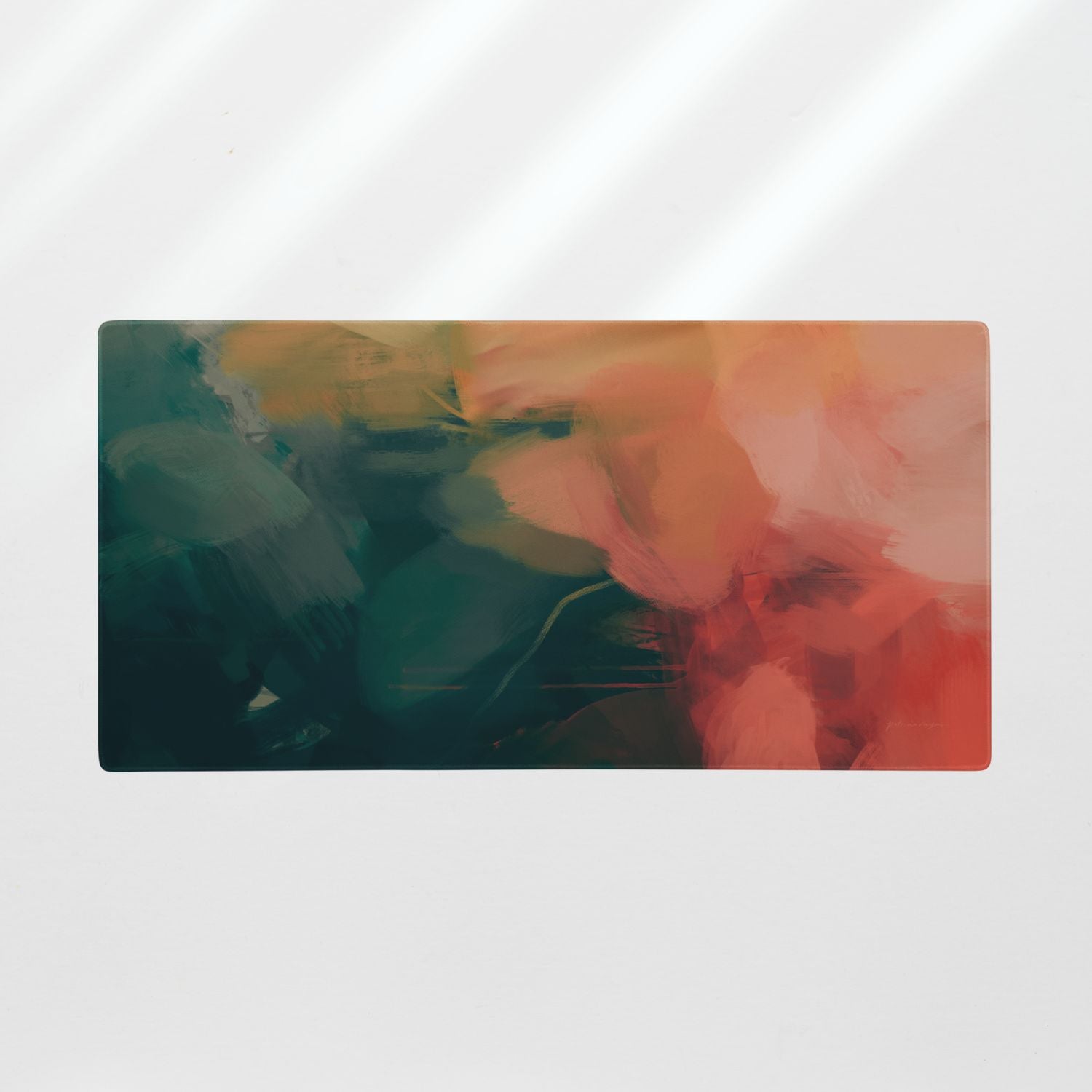 Eventide, colorful desk mat for styling your office desk. Featuring artwork by Parima Studio. Home office styling accessories, cubicle styling accessories.