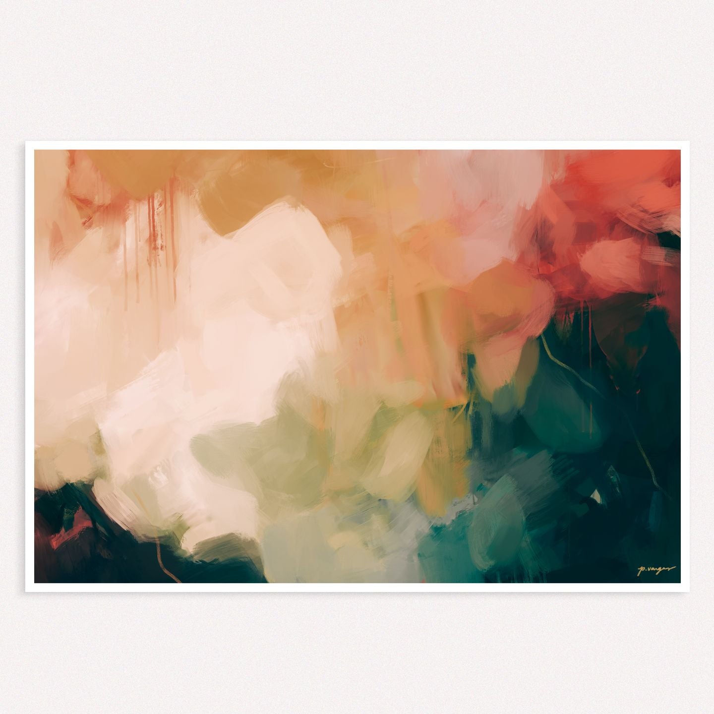 Eventide, green and gold colorful abstract wall art print by Parima Studio