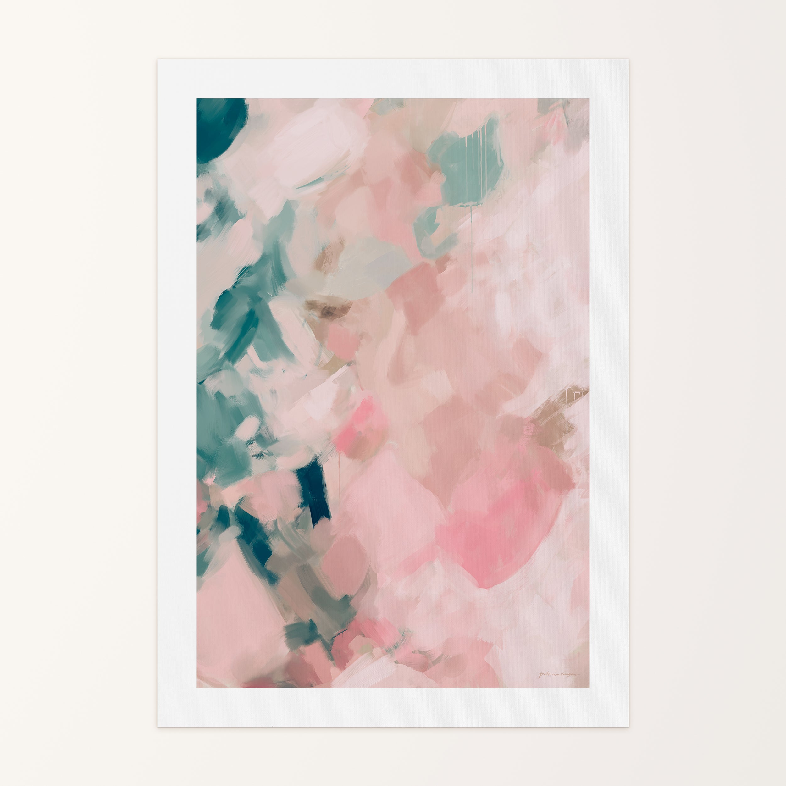 Flamingo, pink and green colorful abstract canvas wall art print by Parima Studio