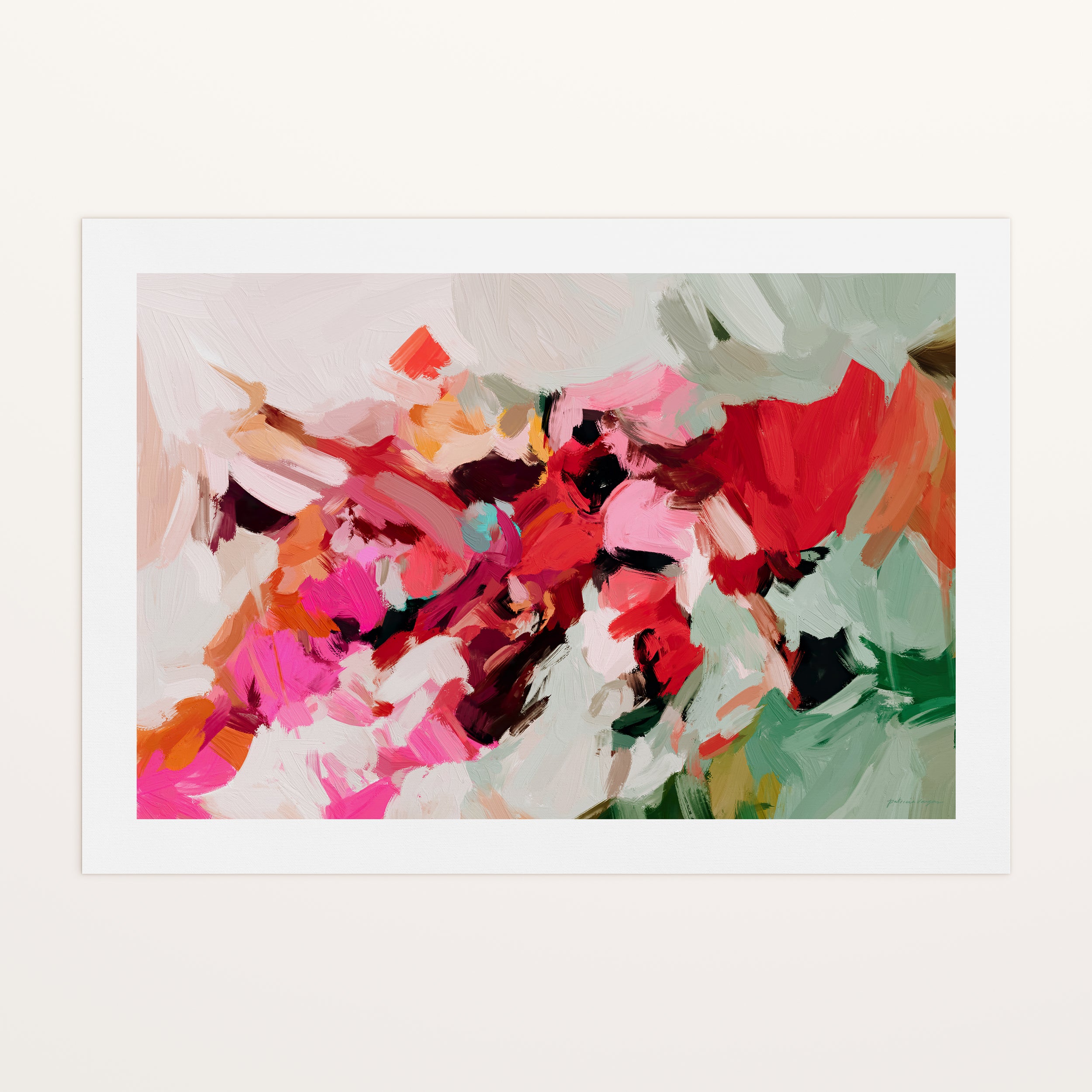 Garnet, pink and green colorful abstract canvas wall art print by Parima Studio
