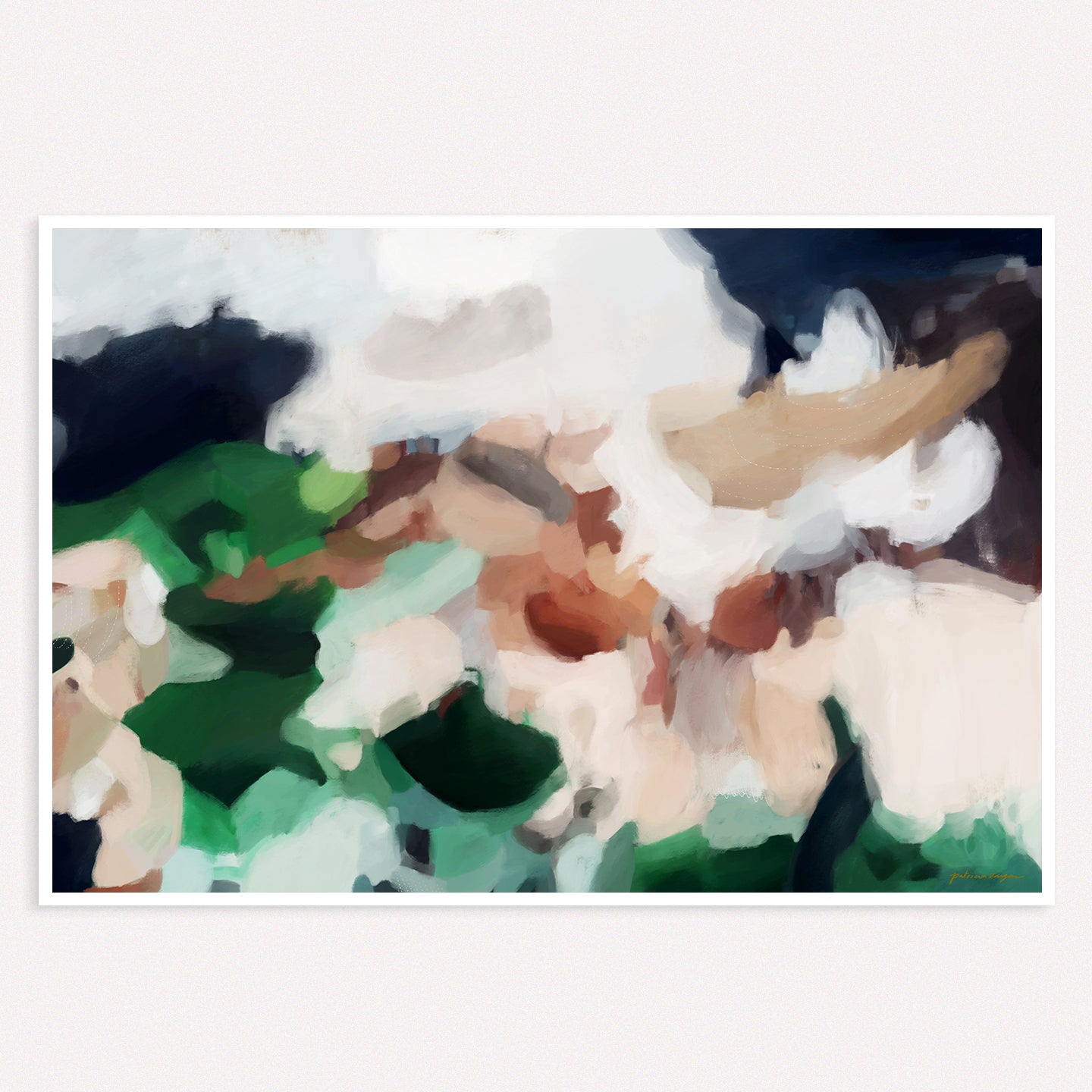 Gracelia, green and navy large horizontal abstract wall art print - fine art by Patricia Vargas