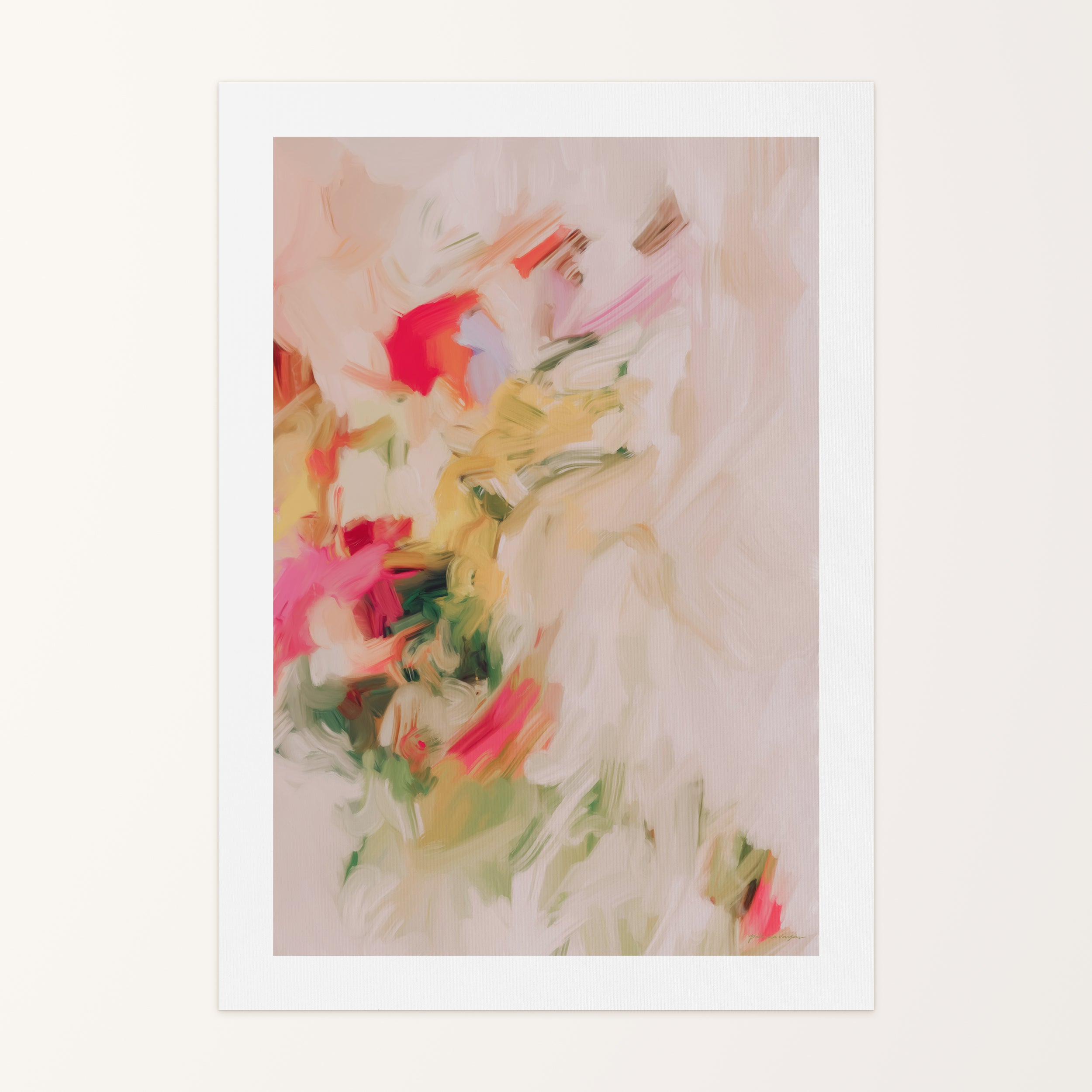 Jardin, pink and green colorful abstract canvas wall art print by Parima Studio