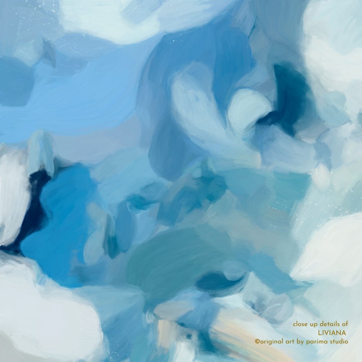 Close up of Liviana, blue colorful horizontal abstract wall art print by Parima Studio