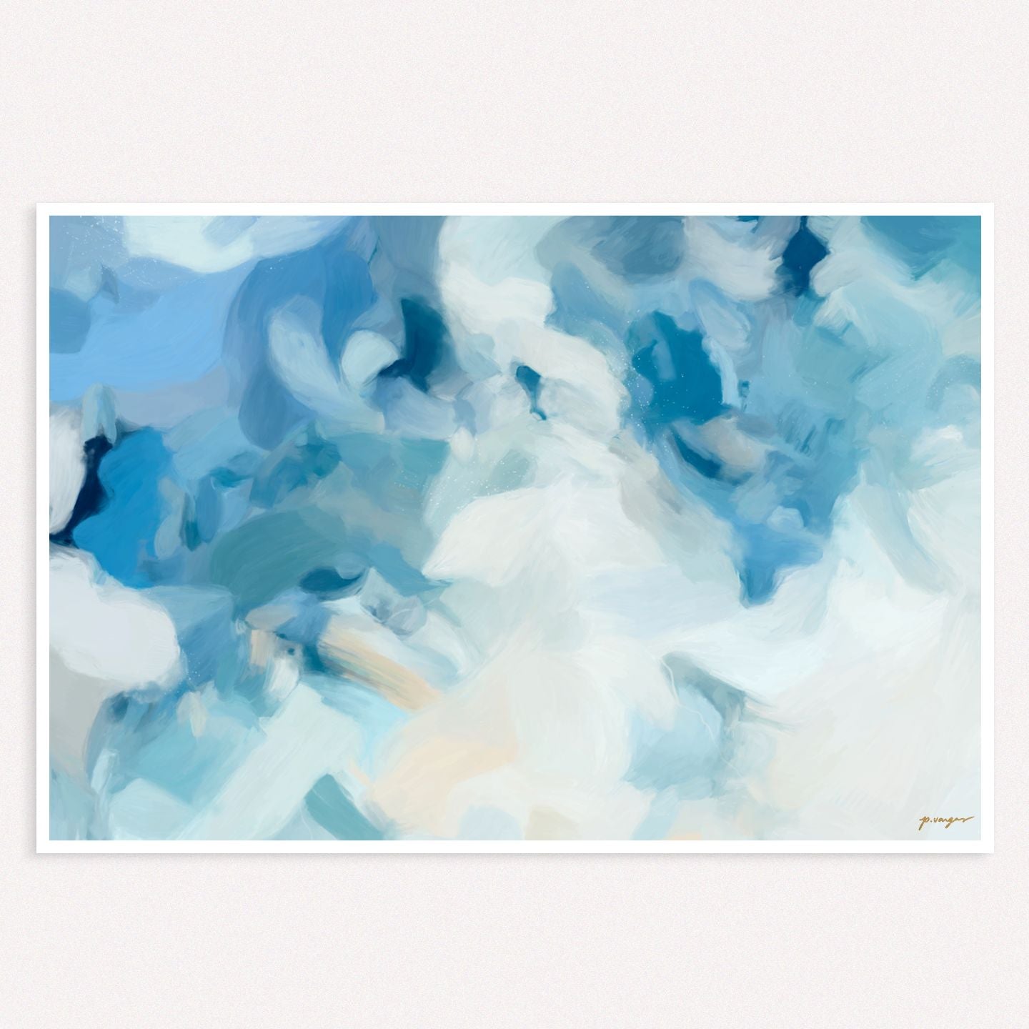 Liviana, blue colorful horizontal abstract wall art print by Parima Studio
